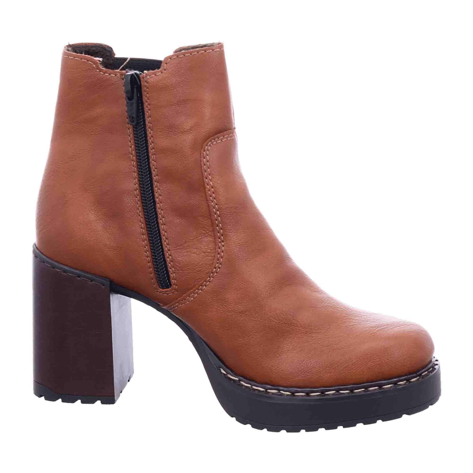 Rieker Brown Women's Boots with Block Heel and Round Toe for Fall/Winter