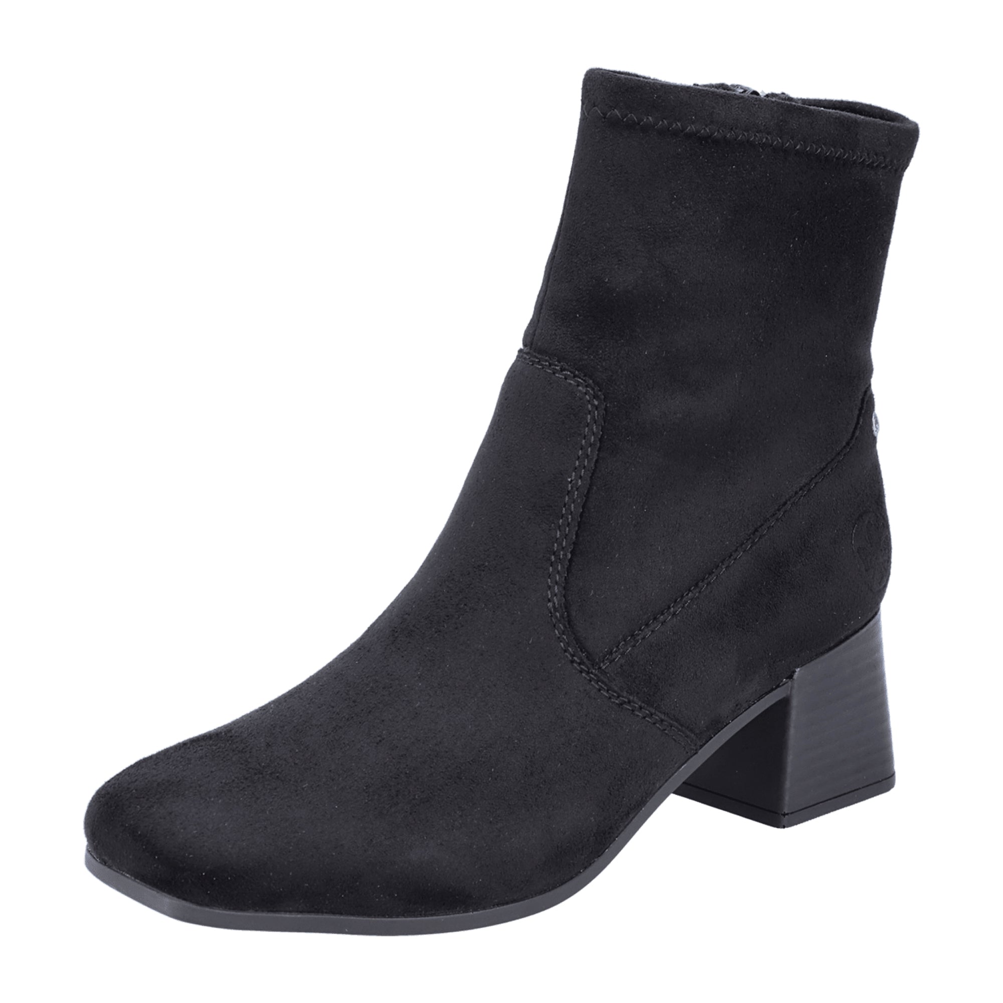 Rieker Black Women's Ankle Boots with Block Heel and Zip Closure