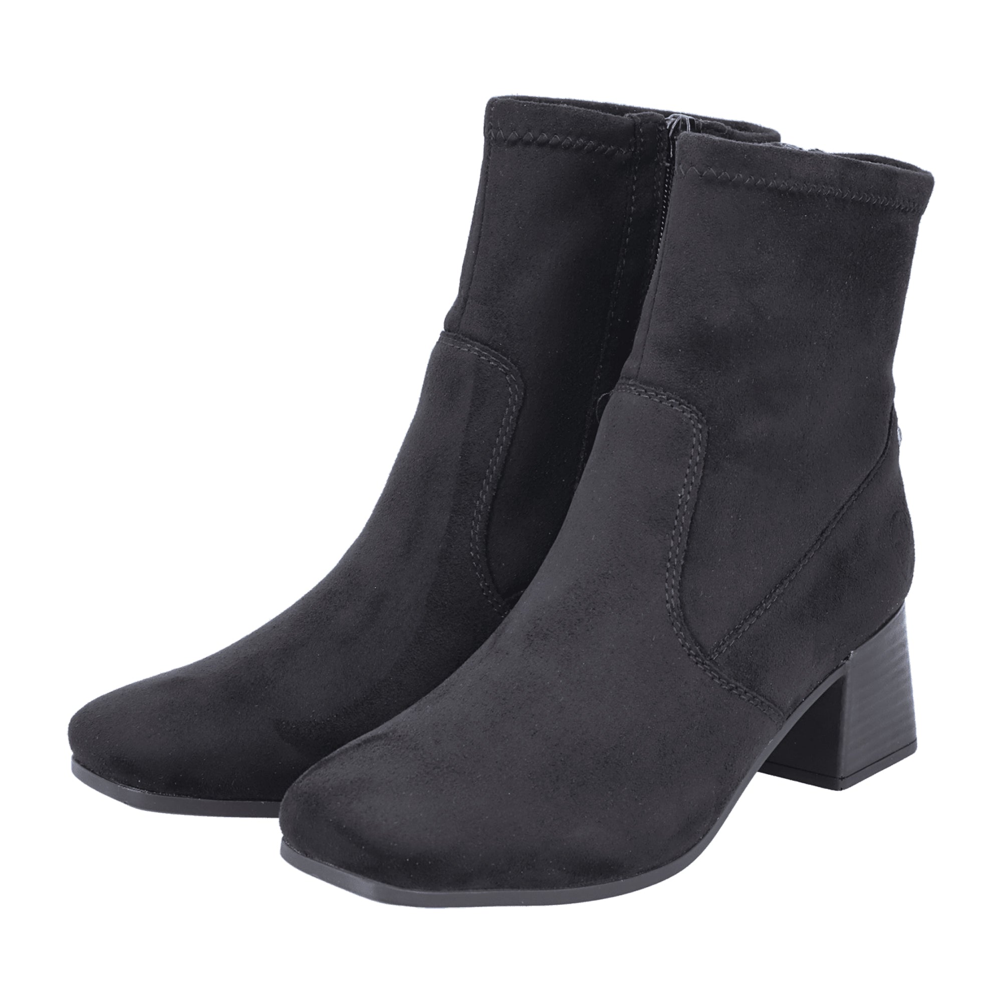 Rieker Black Women's Ankle Boots with Block Heel and Zip Closure