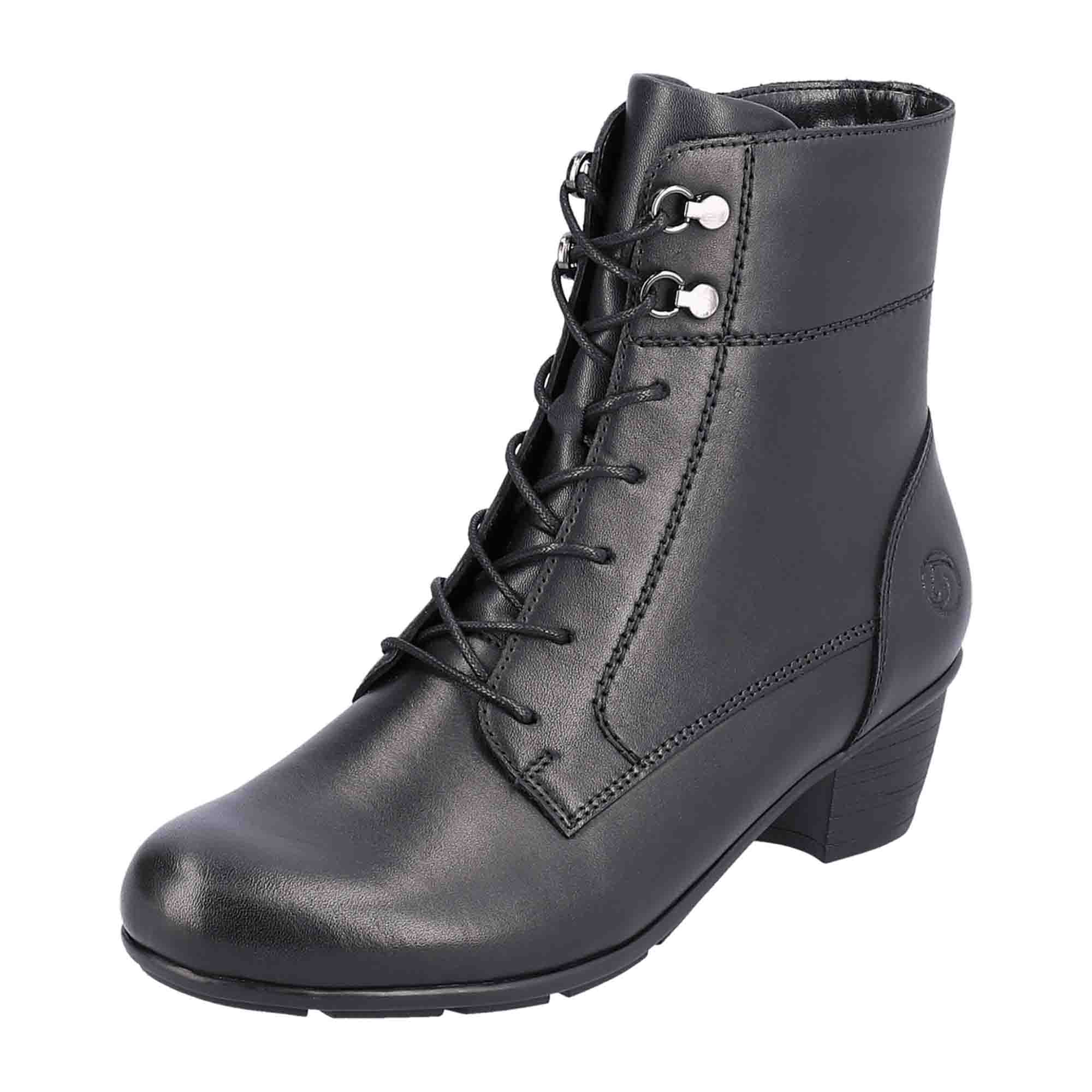 Remonte R10 Black Leather Kitten Heel Boots for Women with Removable Insole