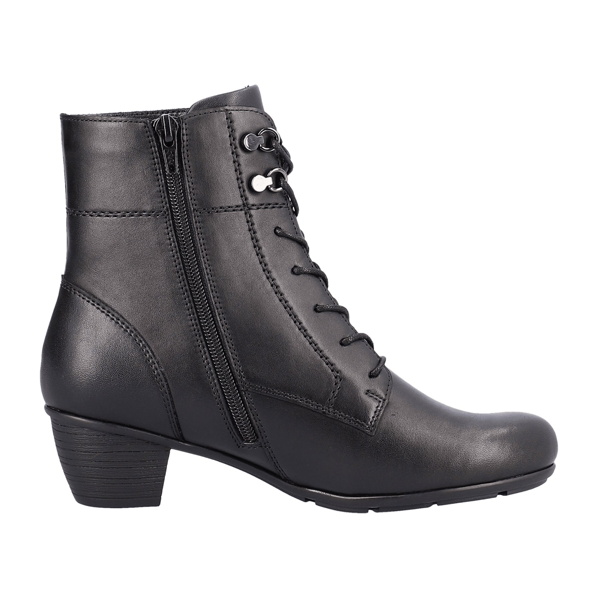 Remonte R10 Black Leather Kitten Heel Boots for Women with Removable Insole