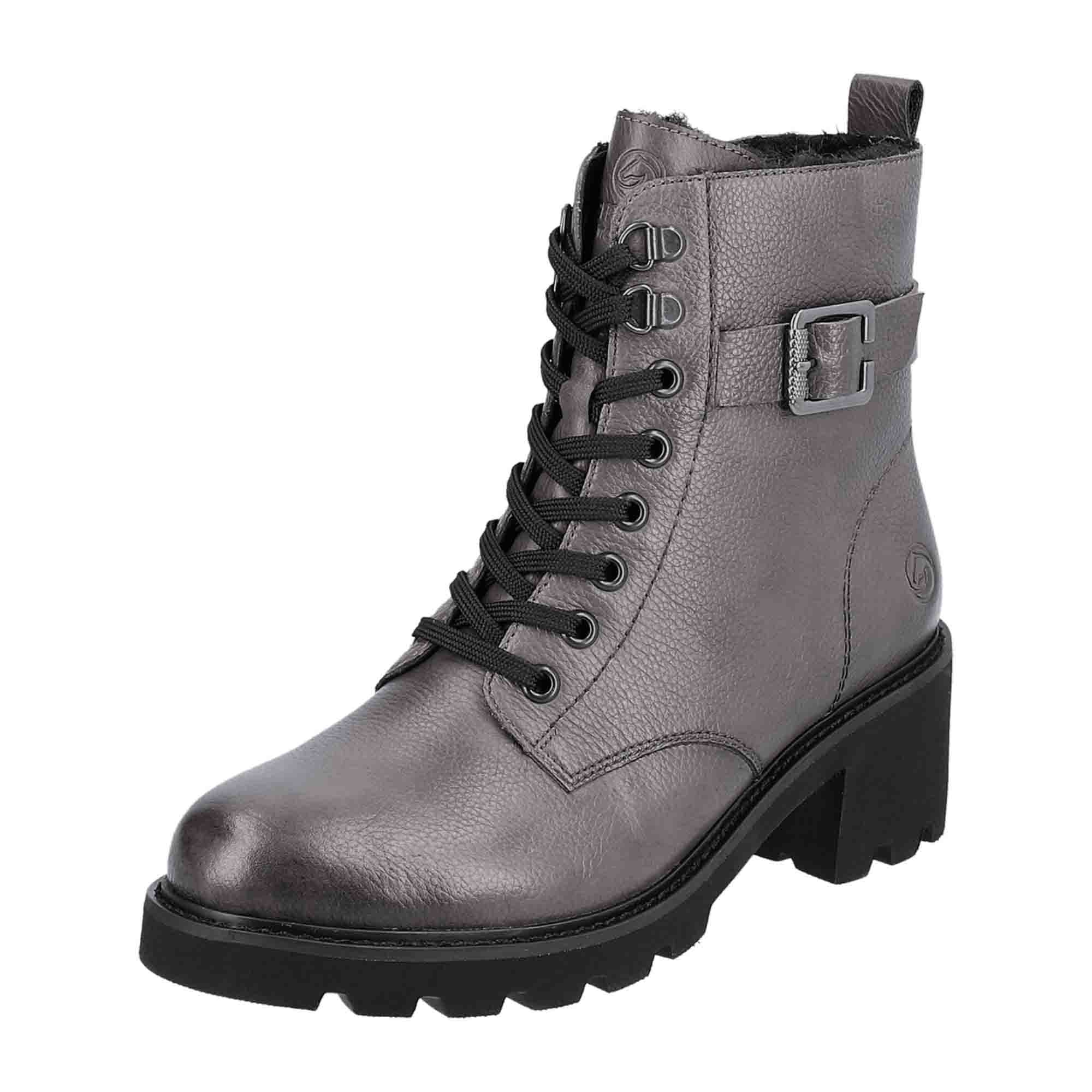 Remonte D0A7445 Women's Grey Leather Boots with Zip and Lace Up Warm Lining