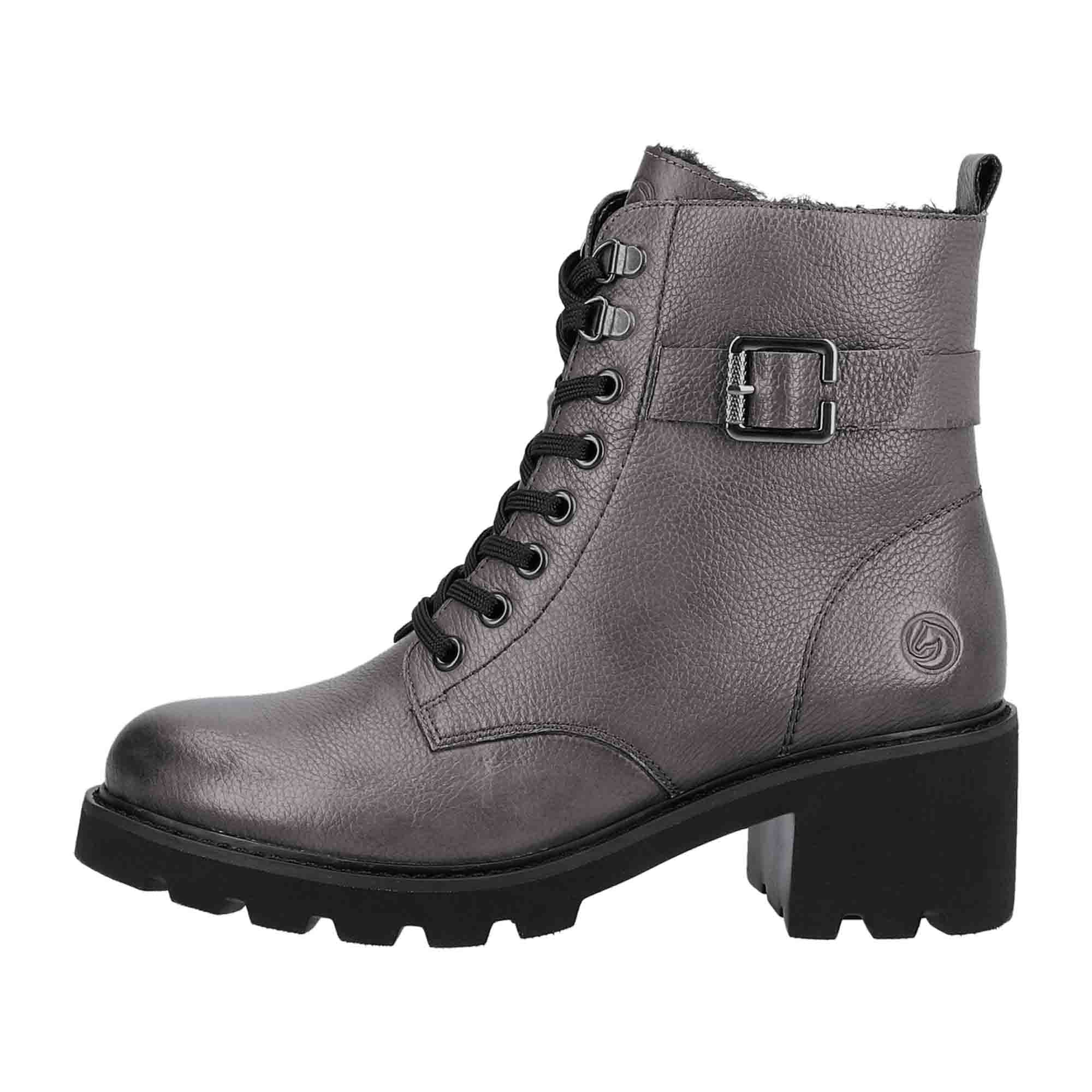 Remonte D0A7445 Women's Grey Leather Boots with Zip and Lace Up Warm Lining