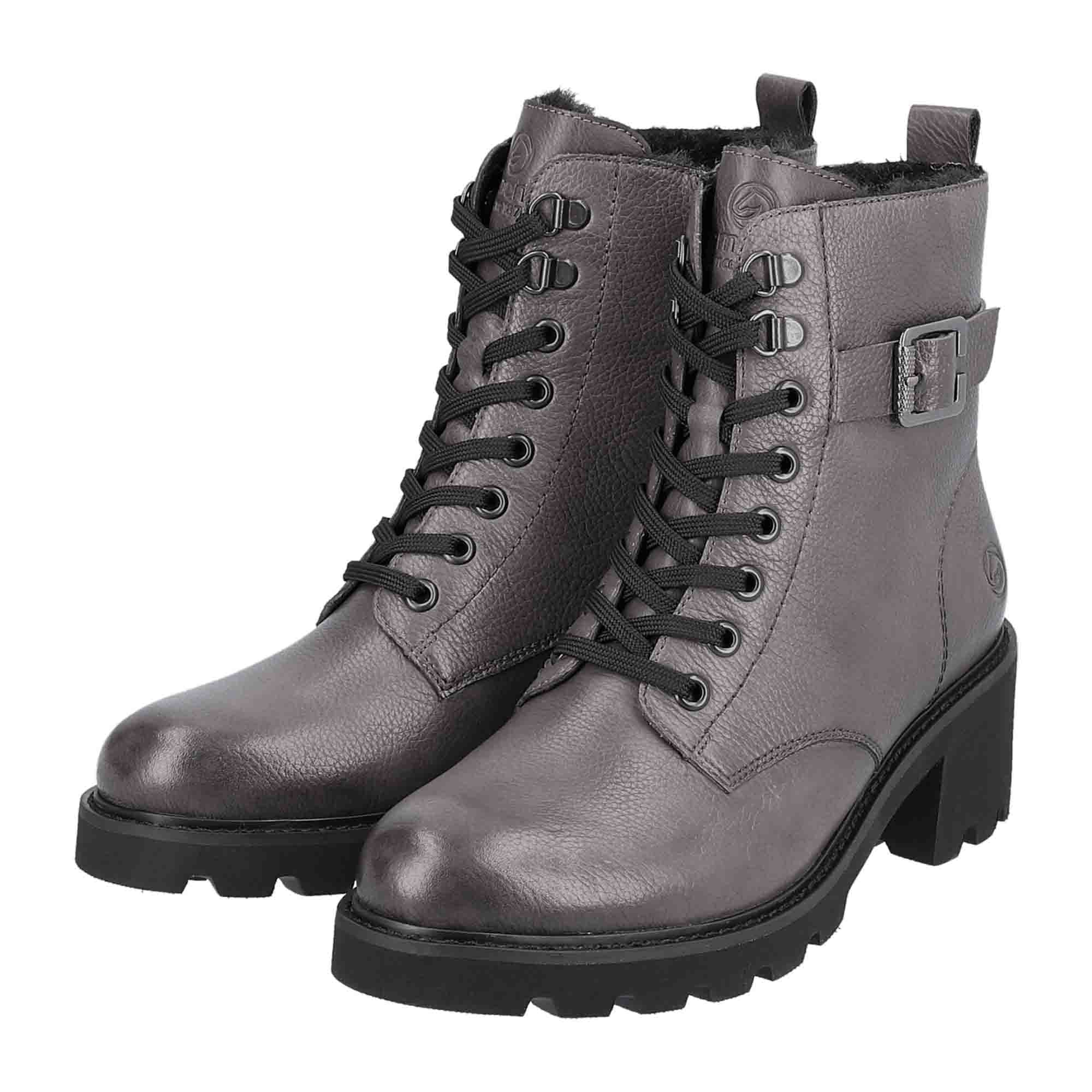Remonte D0A7445 Women's Grey Leather Boots with Zip and Lace Up Warm Lining