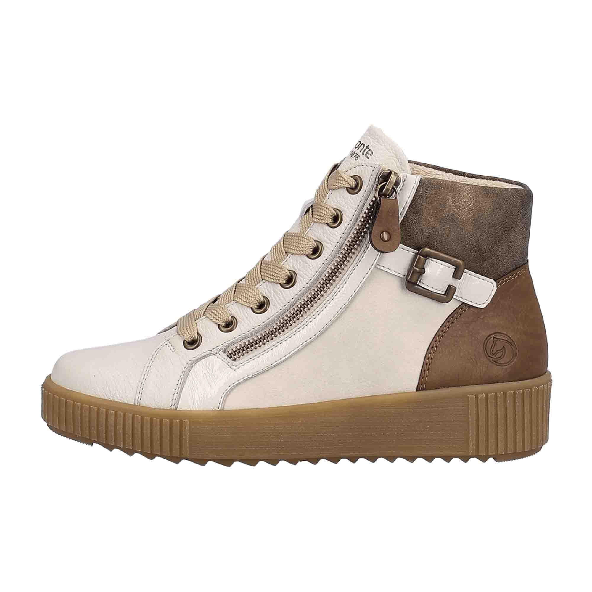 Remonte Women's White Ankle Boots with Wedge Heel and Lace-Up Closure
