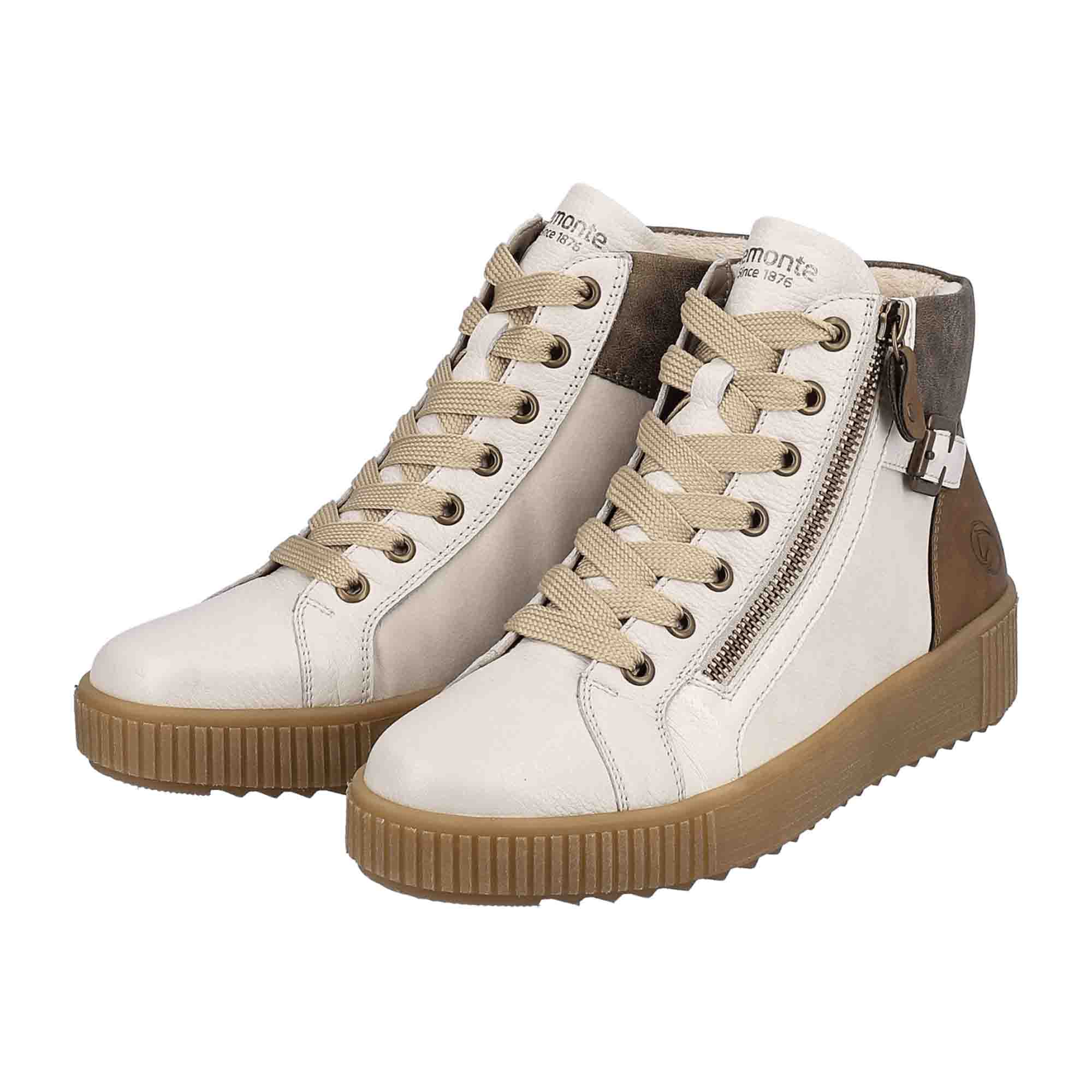 Remonte Women's White Ankle Boots with Wedge Heel and Lace-Up Closure