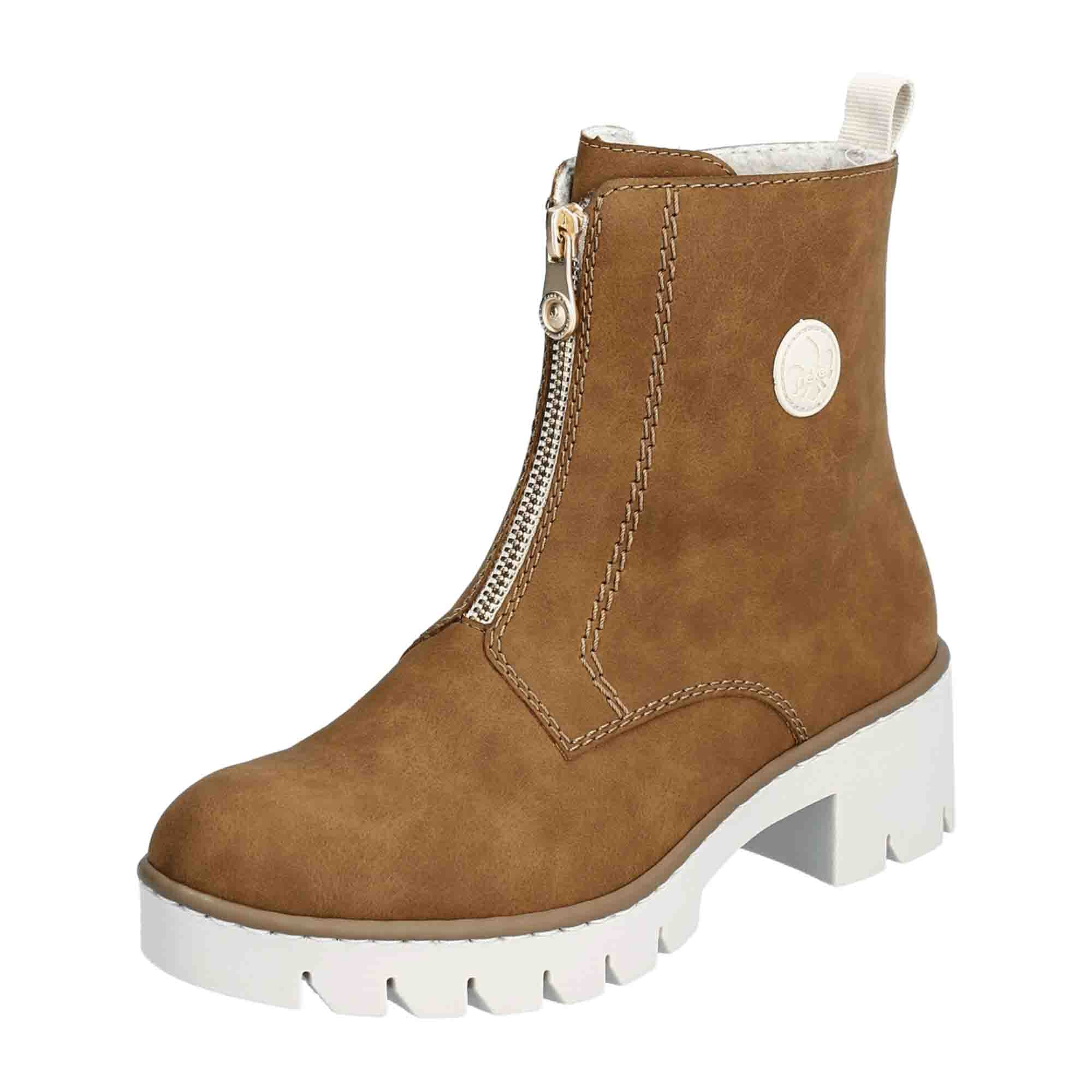 Rieker HWK Brown Women's Boots with Zipper for Fall Winter Synthetic Material