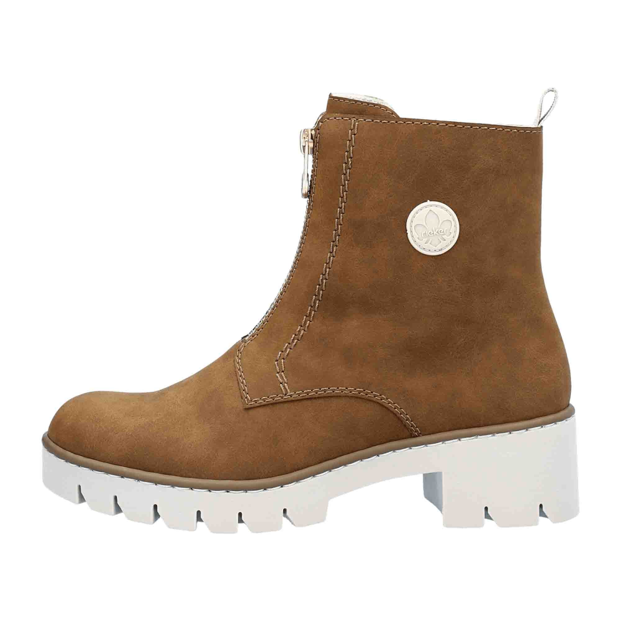 Rieker HWK Brown Women's Boots with Zipper for Fall Winter Synthetic Material