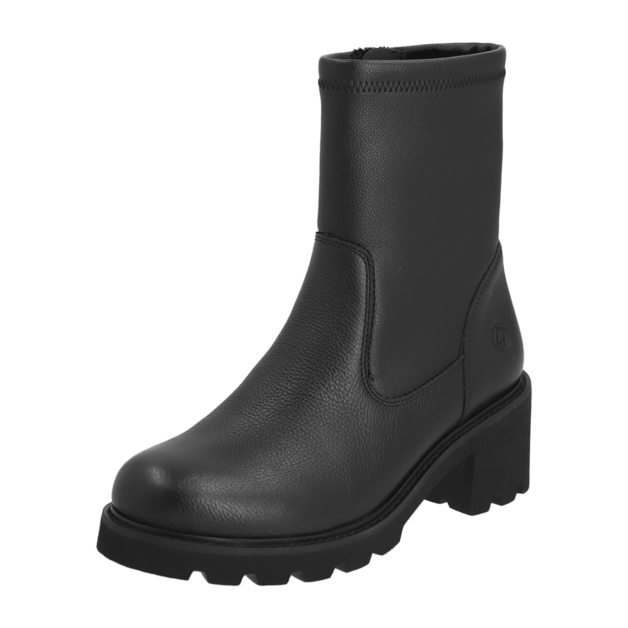 Remonte Black Leather Women's Boots with Block Heel and Zip Closure