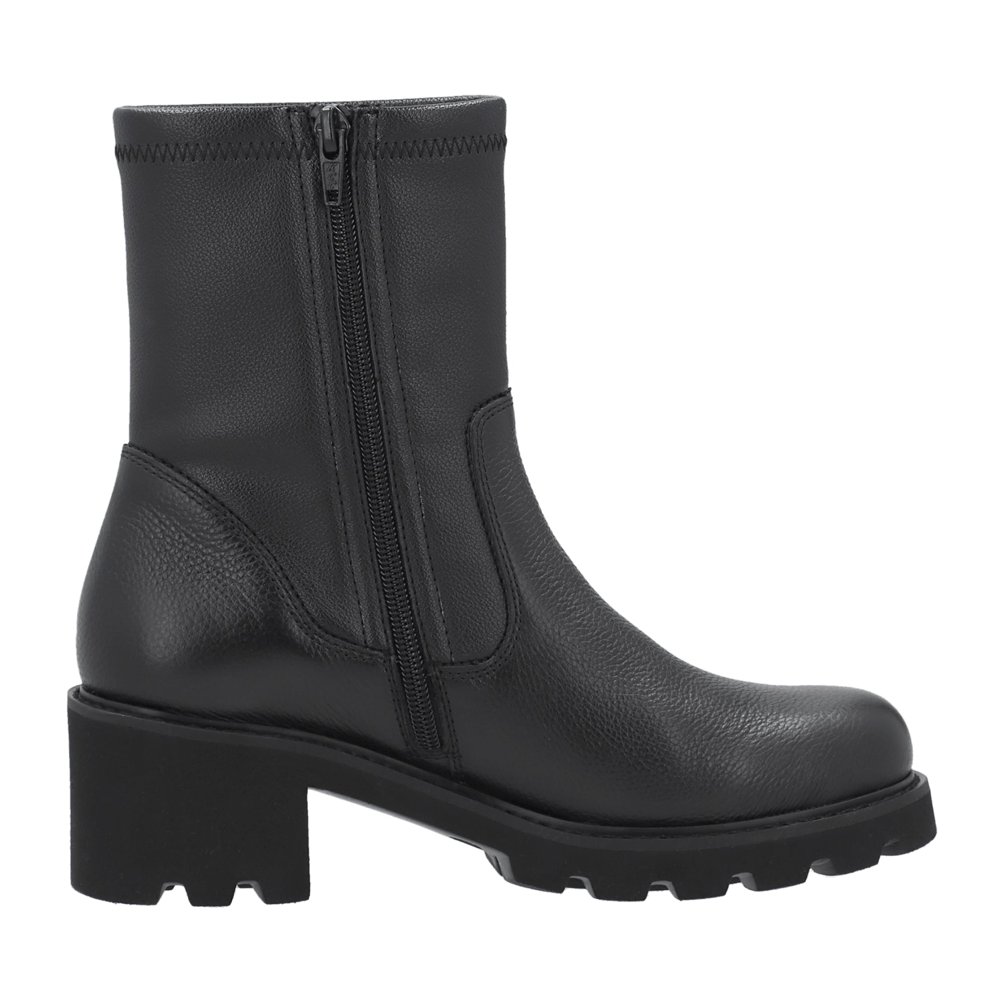 Remonte Black Leather Women's Boots with Block Heel and Zip Closure