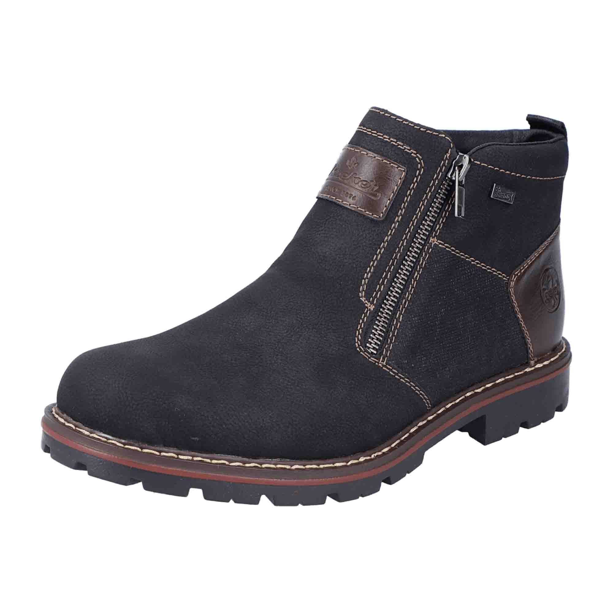 Rieker Tex Mens Black Booties Lightweight Wool Lined with Zippers and Block Heel