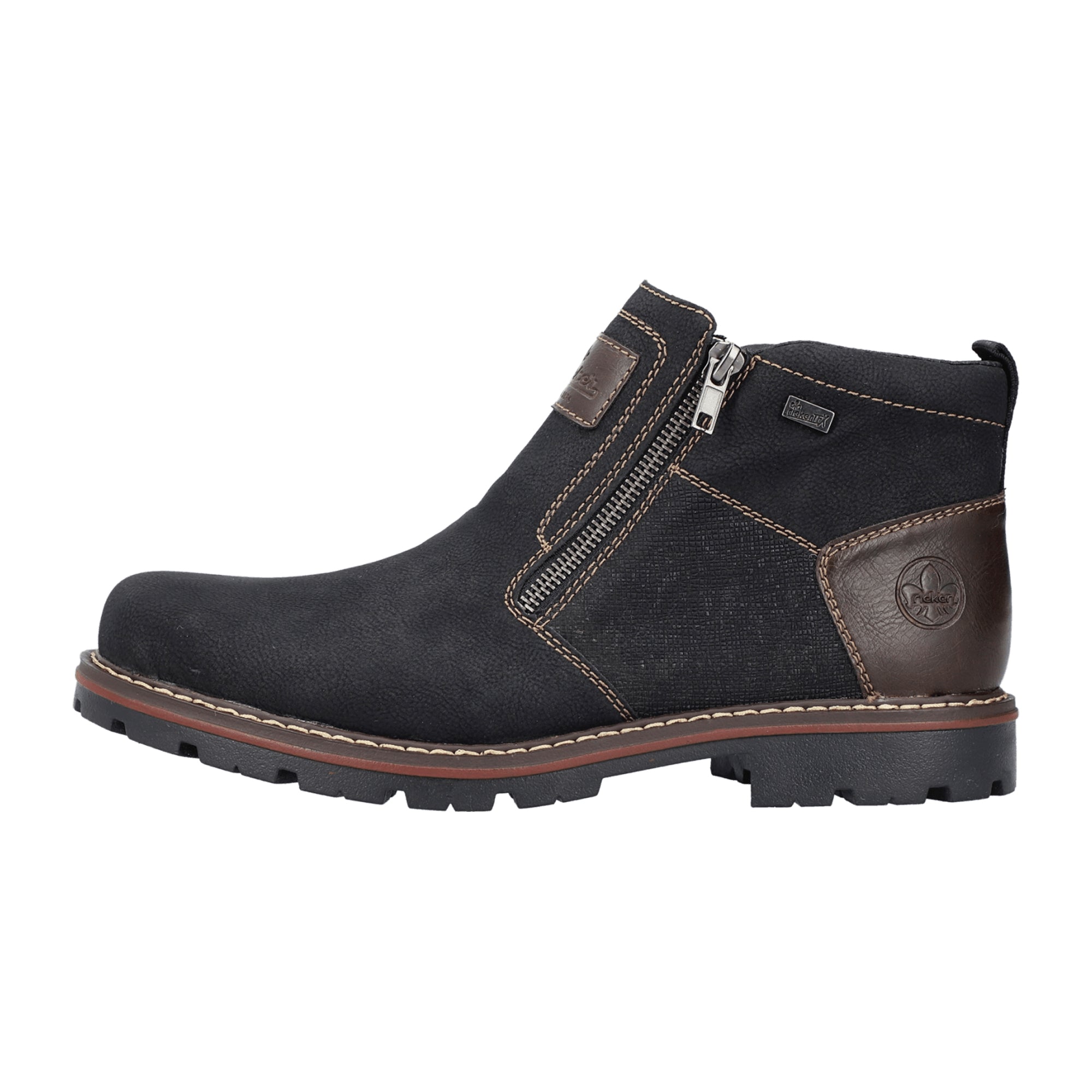 Rieker Tex Mens Black Booties Lightweight Wool Lined with Zippers and Block Heel