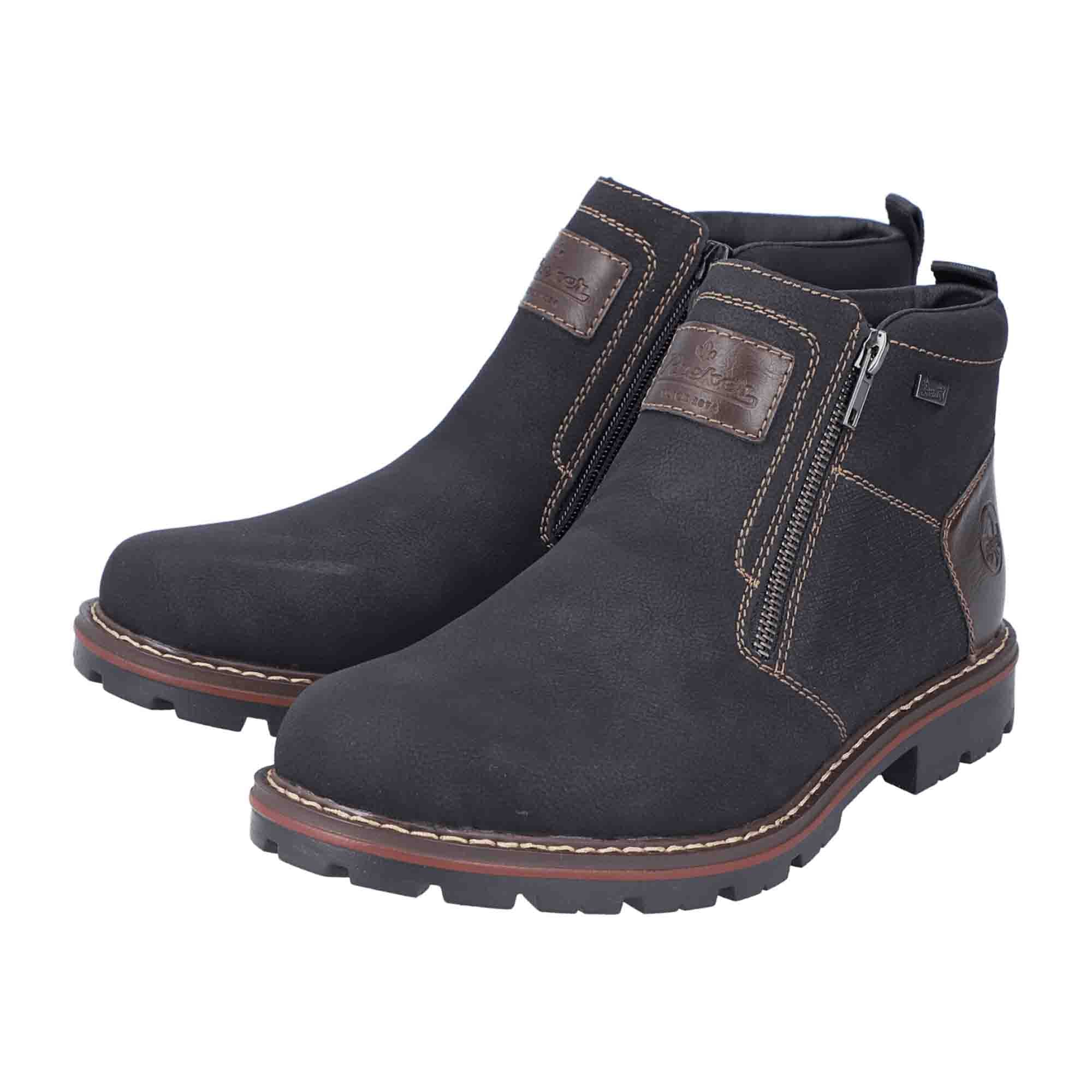 Rieker Tex Mens Black Booties Lightweight Wool Lined with Zippers and Block Heel