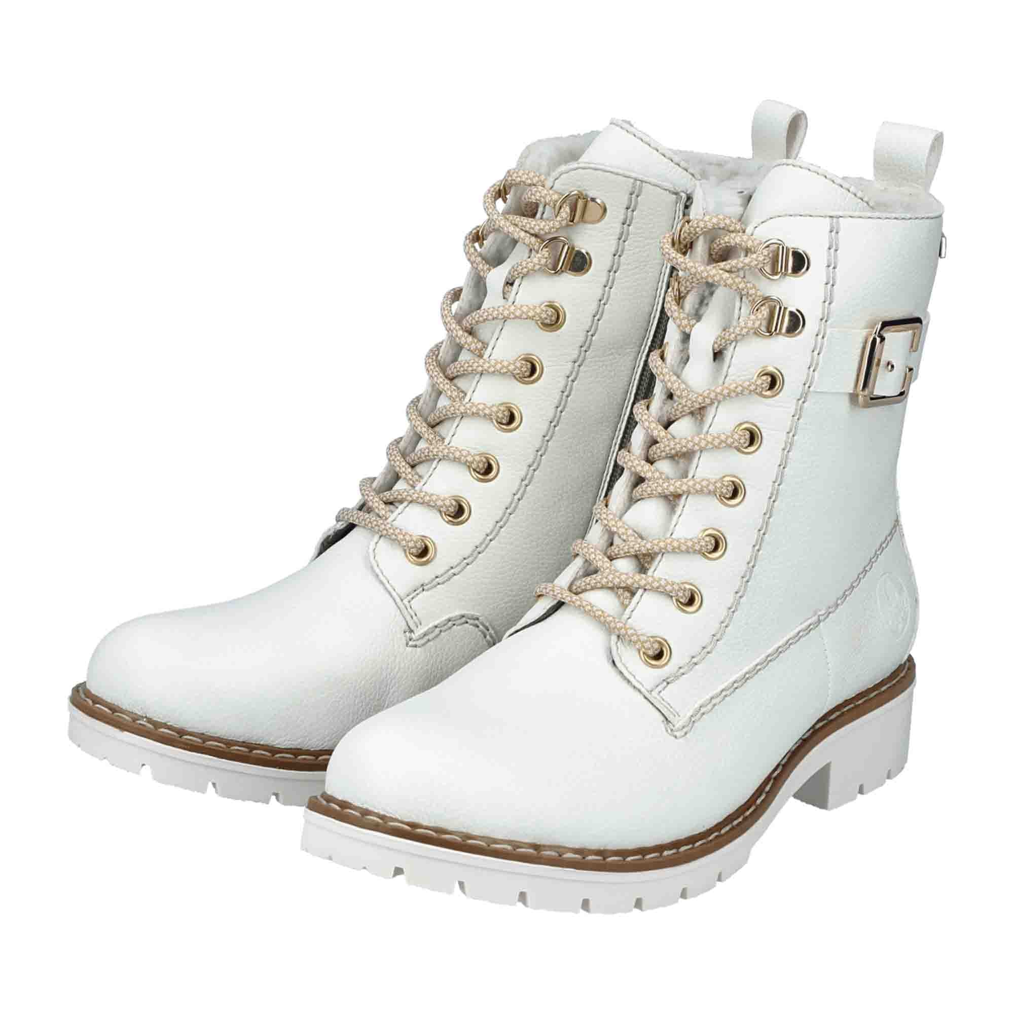 Rieker Women's White Boots Y912680 Warm Lined with Inner Zipper for Winter