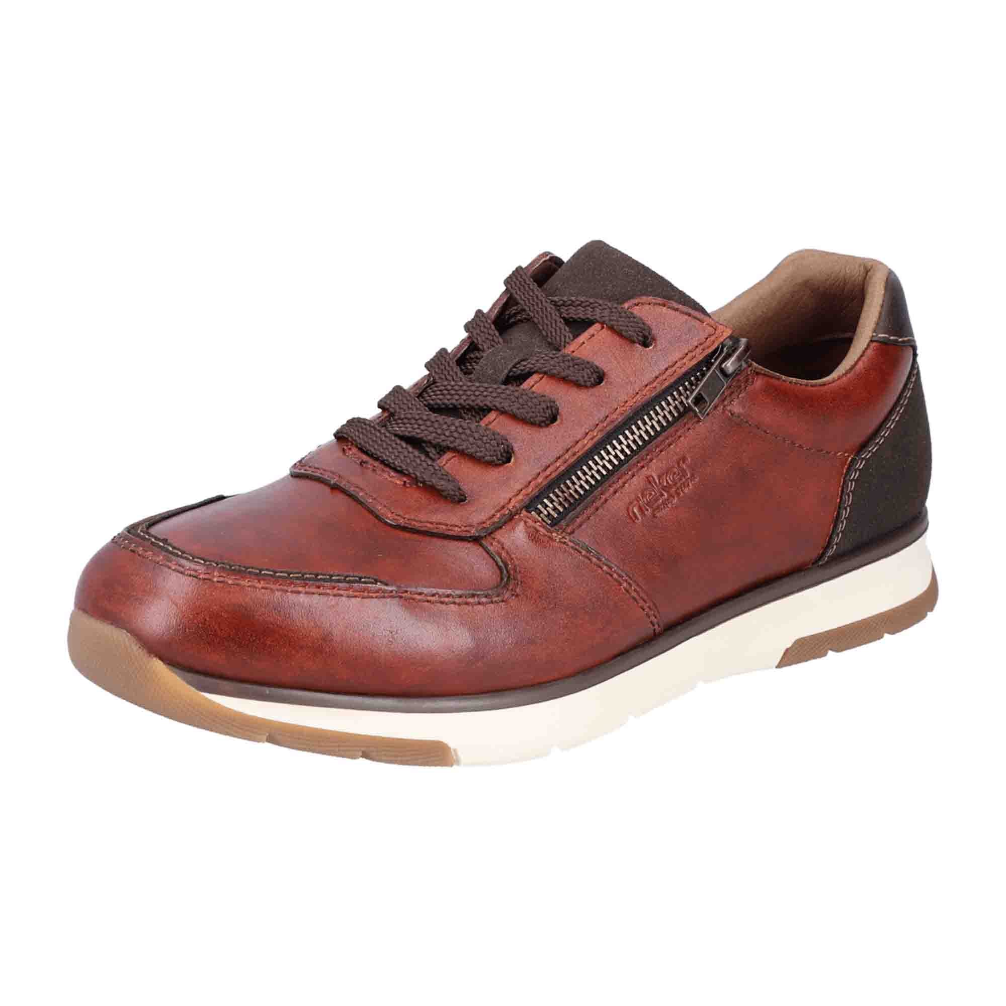 Rieker Men's Brown Leather Dress Shoes with Laces and Zipper
