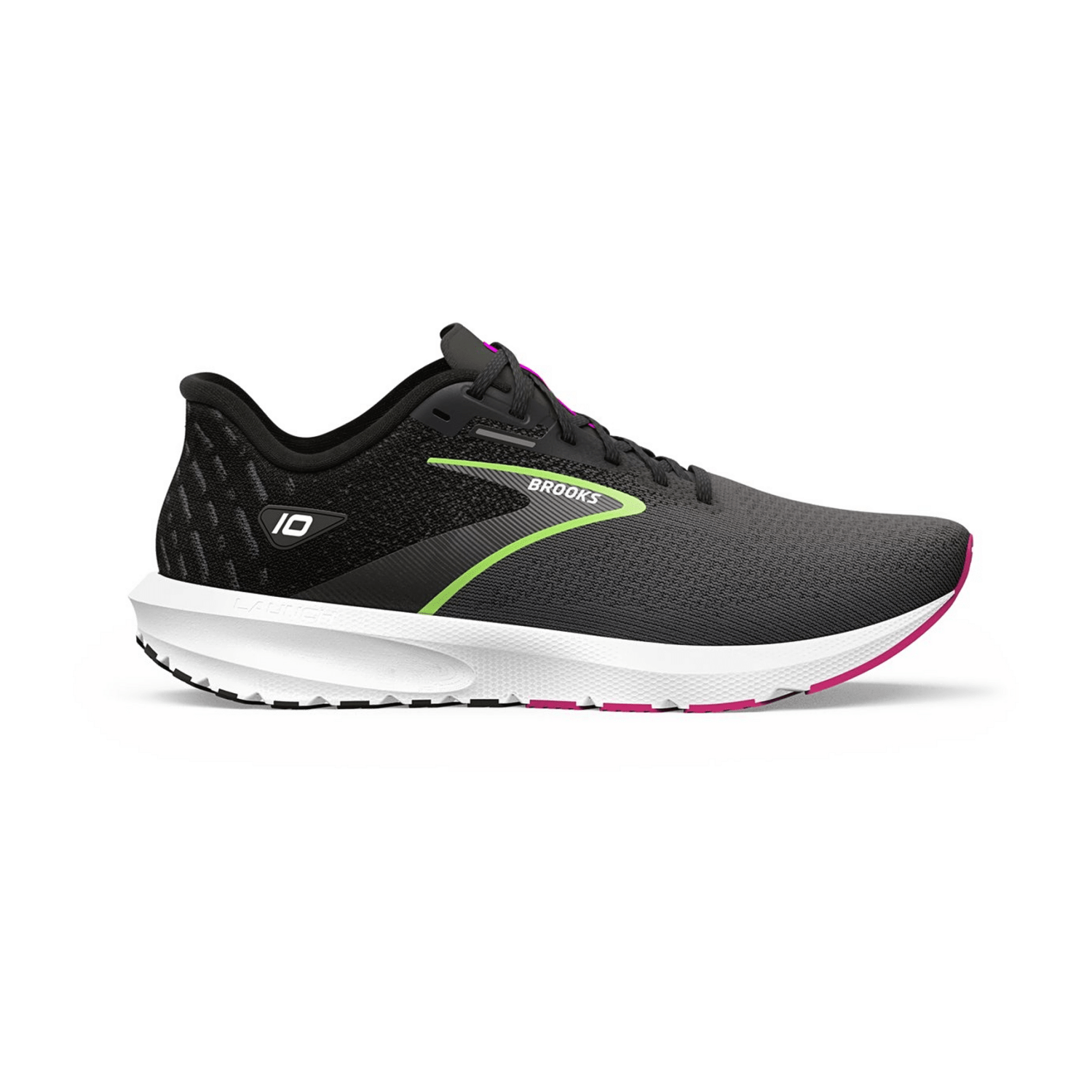 Brooks Launch 10 Women's Running Shoes - Black, Lace-Up, Linen Upper, Textile Lining, Rubber Sole