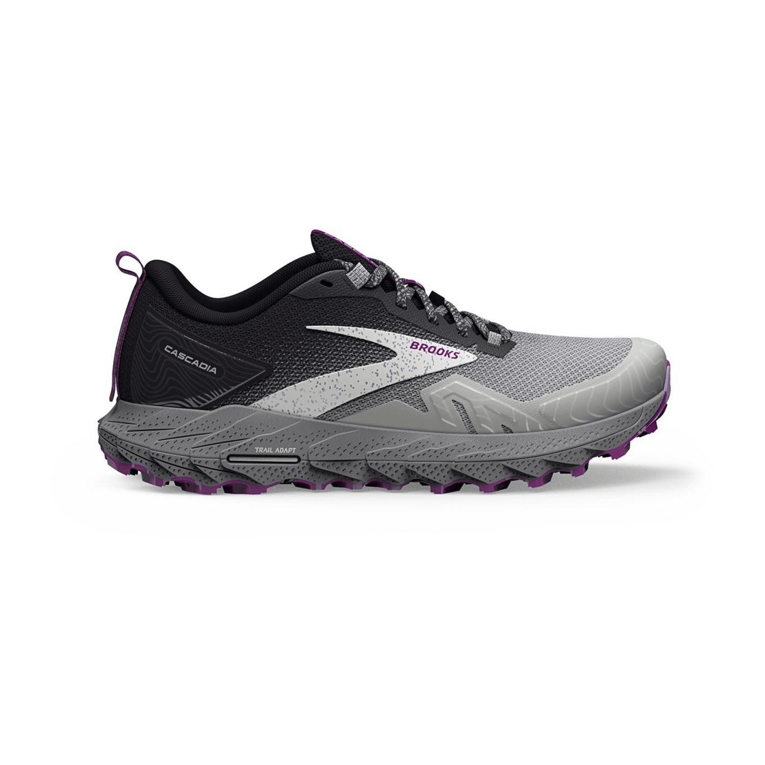 Brooks Women's Cascadia 17 Trail Running Shoes in Oyster/Blackened Pearl/Purple - Cotton Lace-Up Sneakers