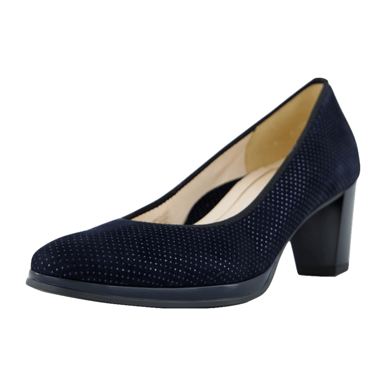 ARA Orly Women's Pumps in midnight blue dotted velvet leather with leather lining and round toe shape