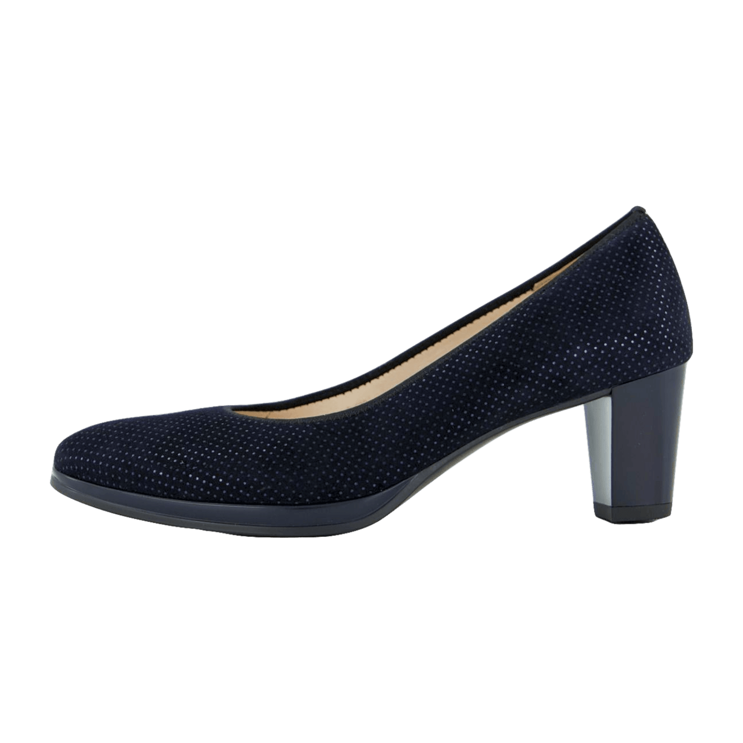 ARA Orly Women's Pumps in midnight blue dotted velvet leather with leather lining and round toe shape