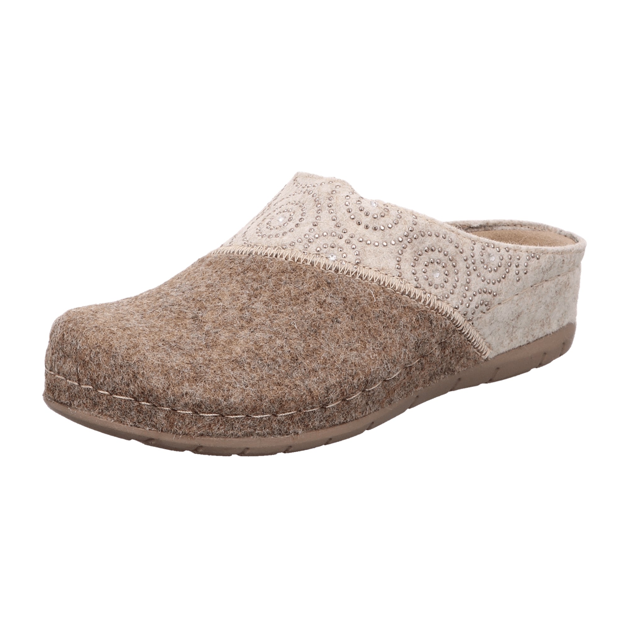 Rohde Women's Beige Felt House Slippers with Wedge Heel for Fall/Winter