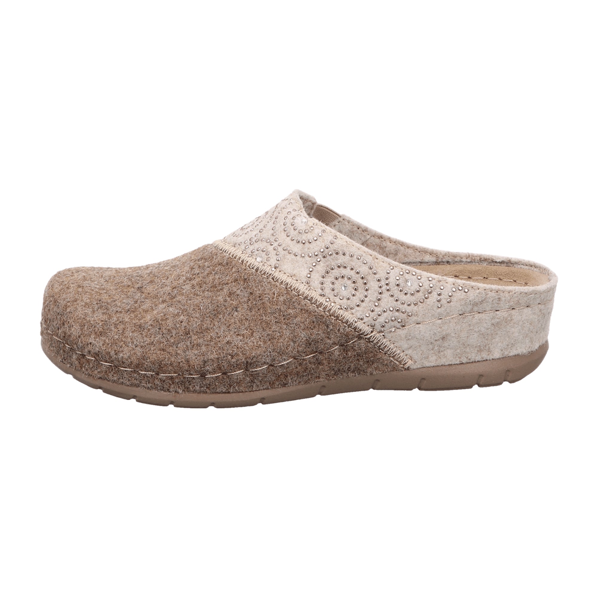 Rohde Women's Beige Felt House Slippers with Wedge Heel for Fall/Winter