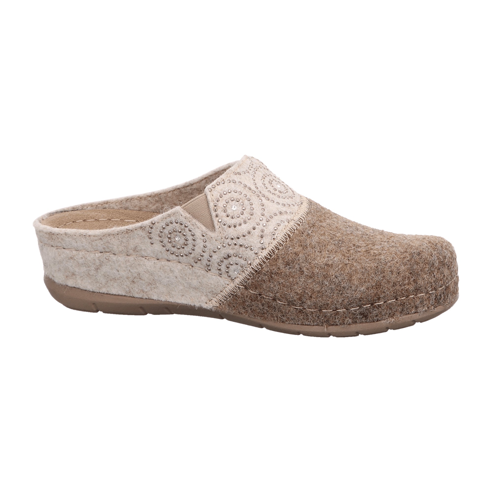 Rohde Women's Beige Felt House Slippers with Wedge Heel for Fall/Winter