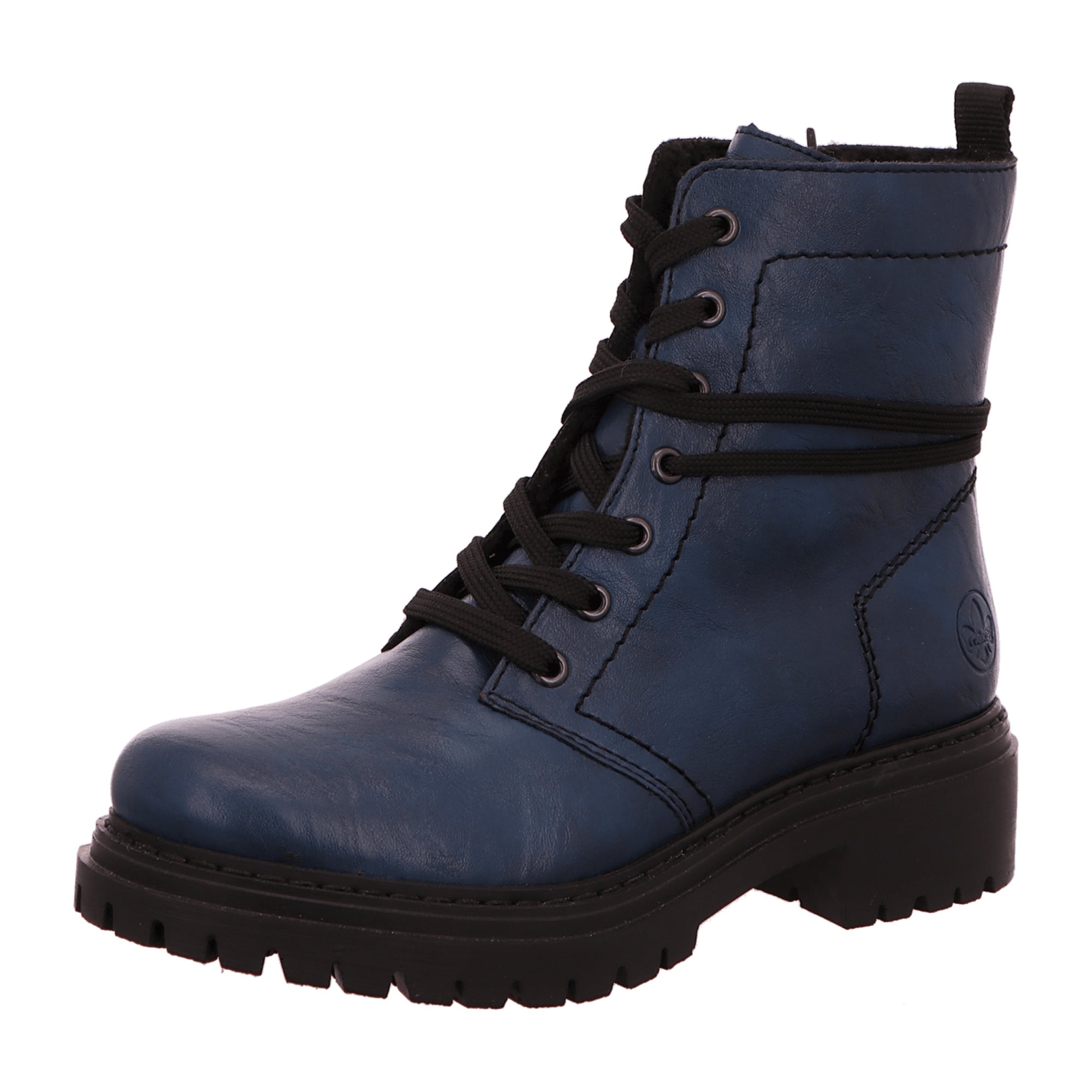 Rieker HWK Women's Blue Boots with Block Heel and Warm Lining