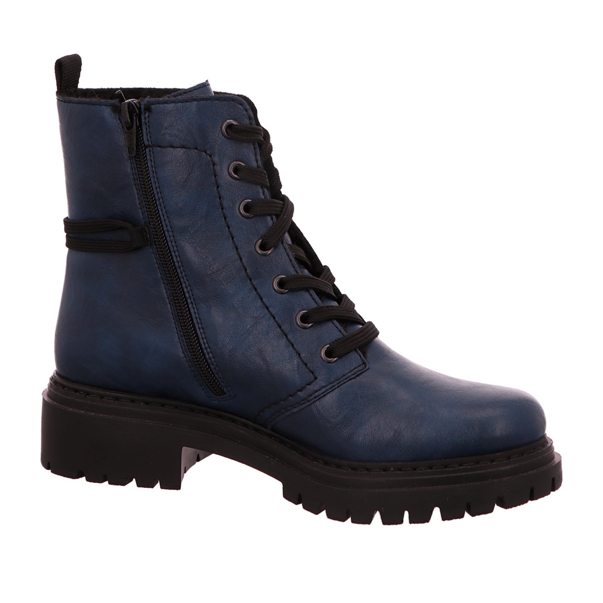 Rieker HWK Women's Blue Boots with Block Heel and Warm Lining