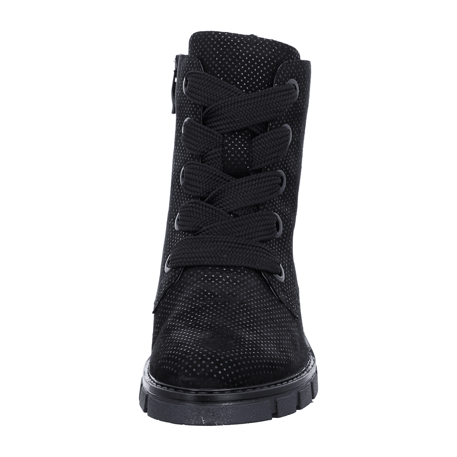 ARA Women's Dover Lace-Up Ankle Boot in Black Suede with Side Zipper and Round Toe