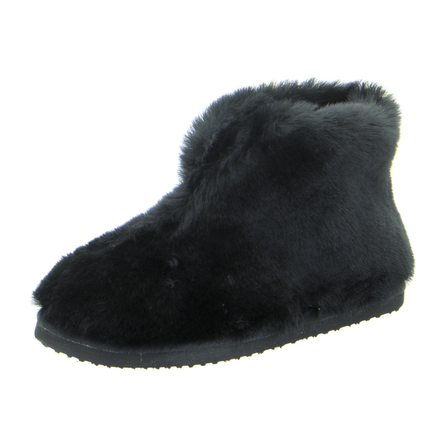 ARA Cosy Women's Slippers, Faux Fur Lined Slippers with Plush Upper, Black, Round Toe, Casual