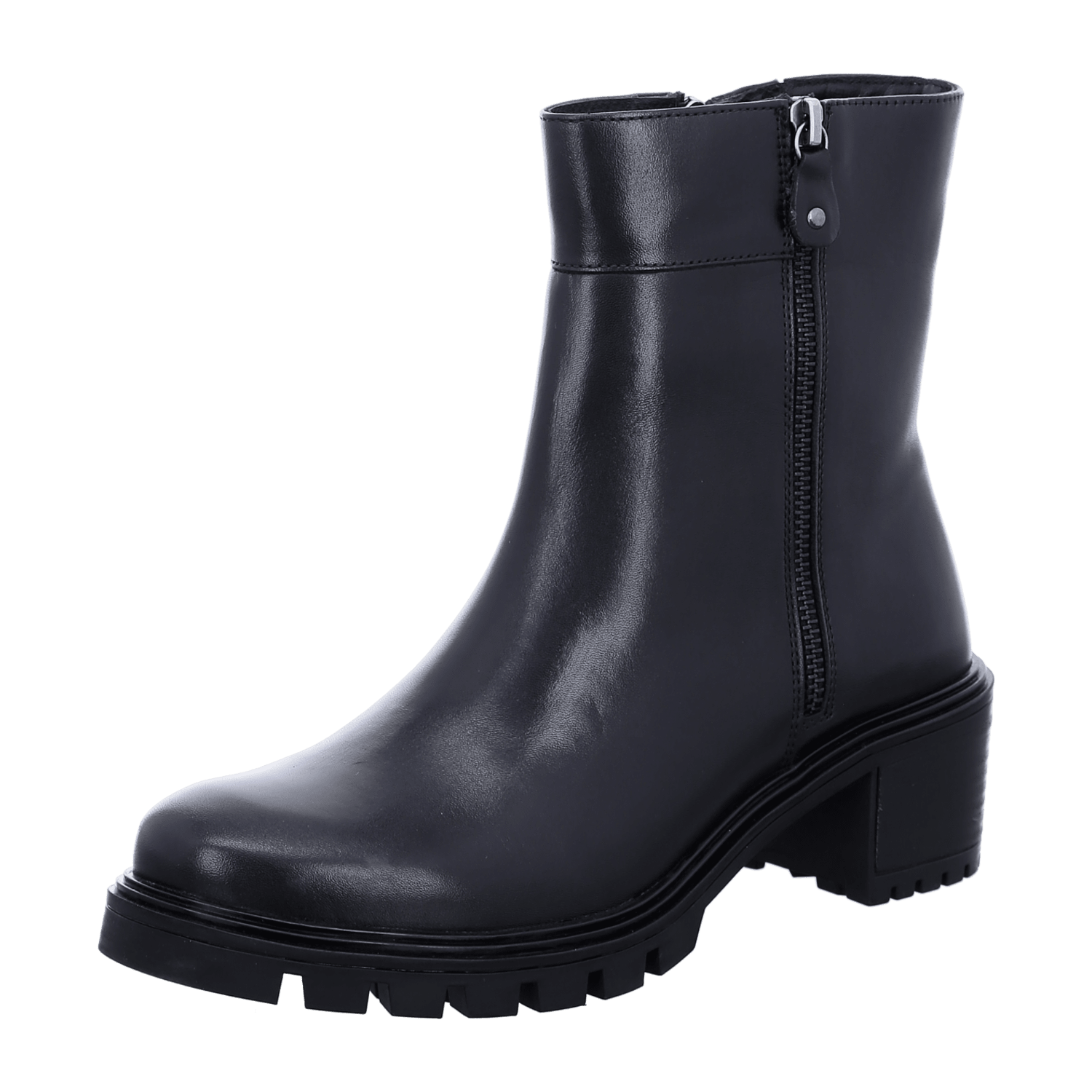 ARA DENVER Women's Ankle Boot in Black Smooth Leather with Zip Modern Style Round Toe