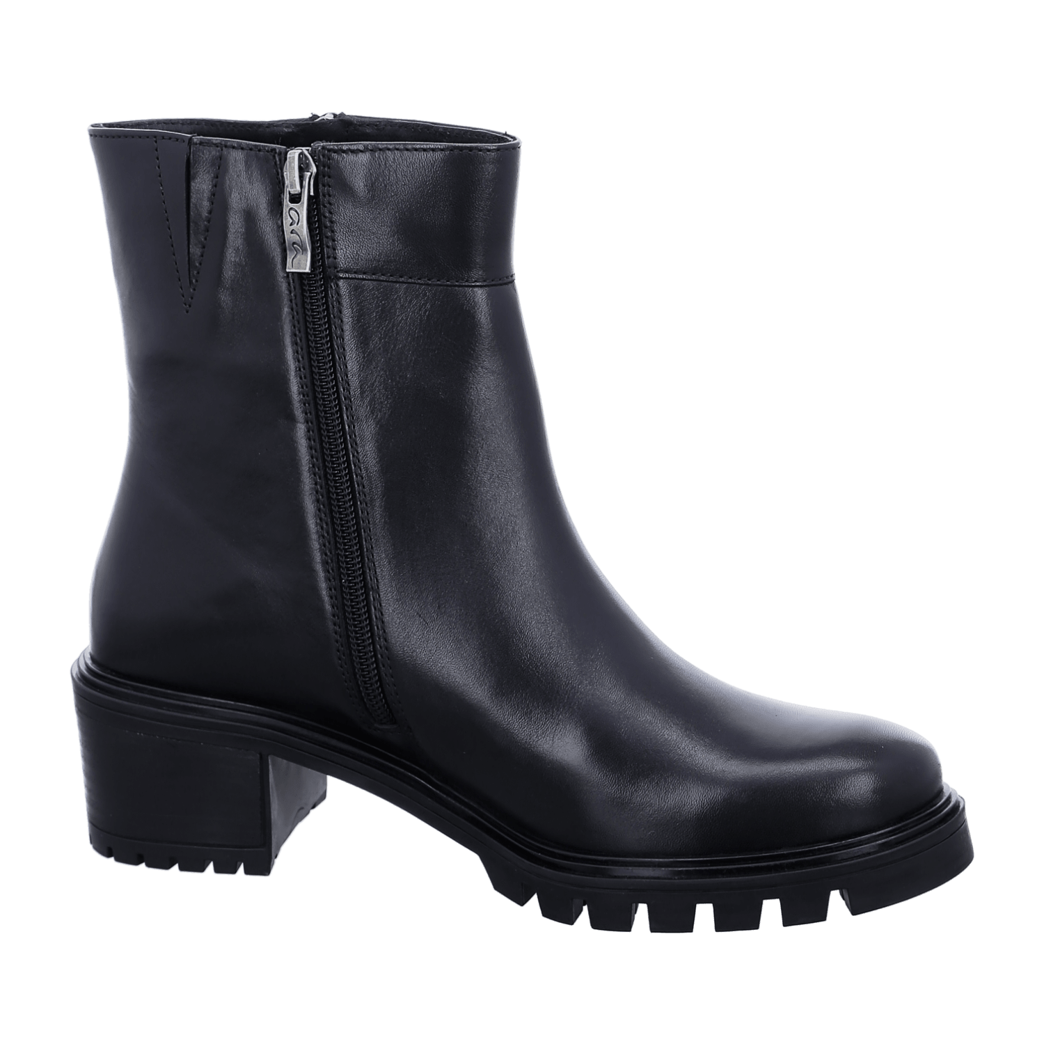 ARA DENVER Women's Ankle Boot in Black Smooth Leather with Zip Modern Style Round Toe