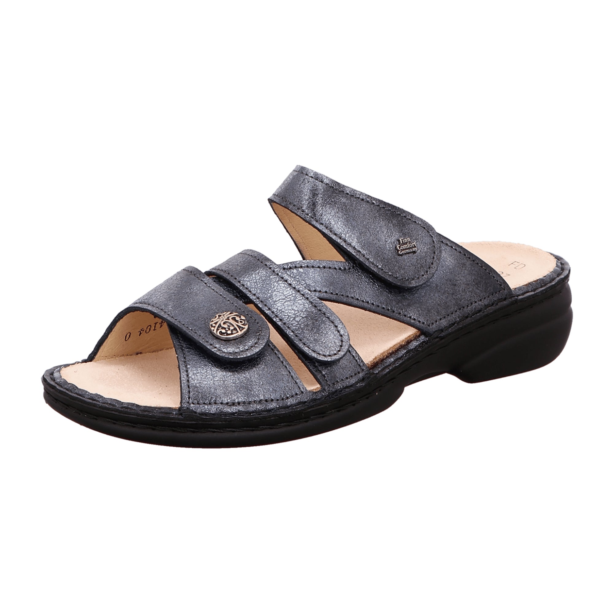 Finn Comfort Ventura-Soft Women's Slide Sandals - Jeans Blue - Comfortable Leather Slip-ons with Customizable Insole Options