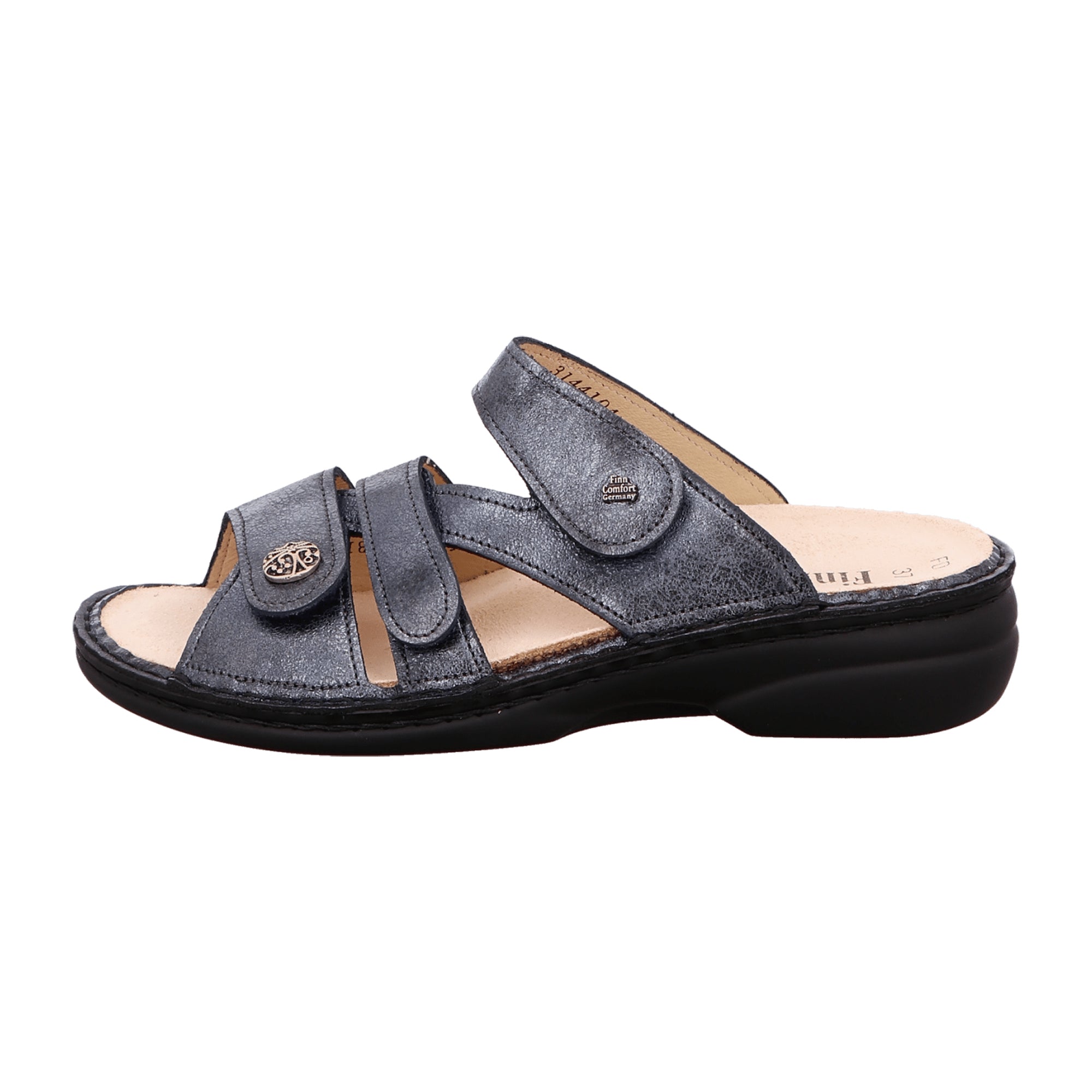 Finn Comfort Ventura-Soft Women's Slide Sandals - Jeans Blue - Comfortable Leather Slip-ons with Customizable Insole Options