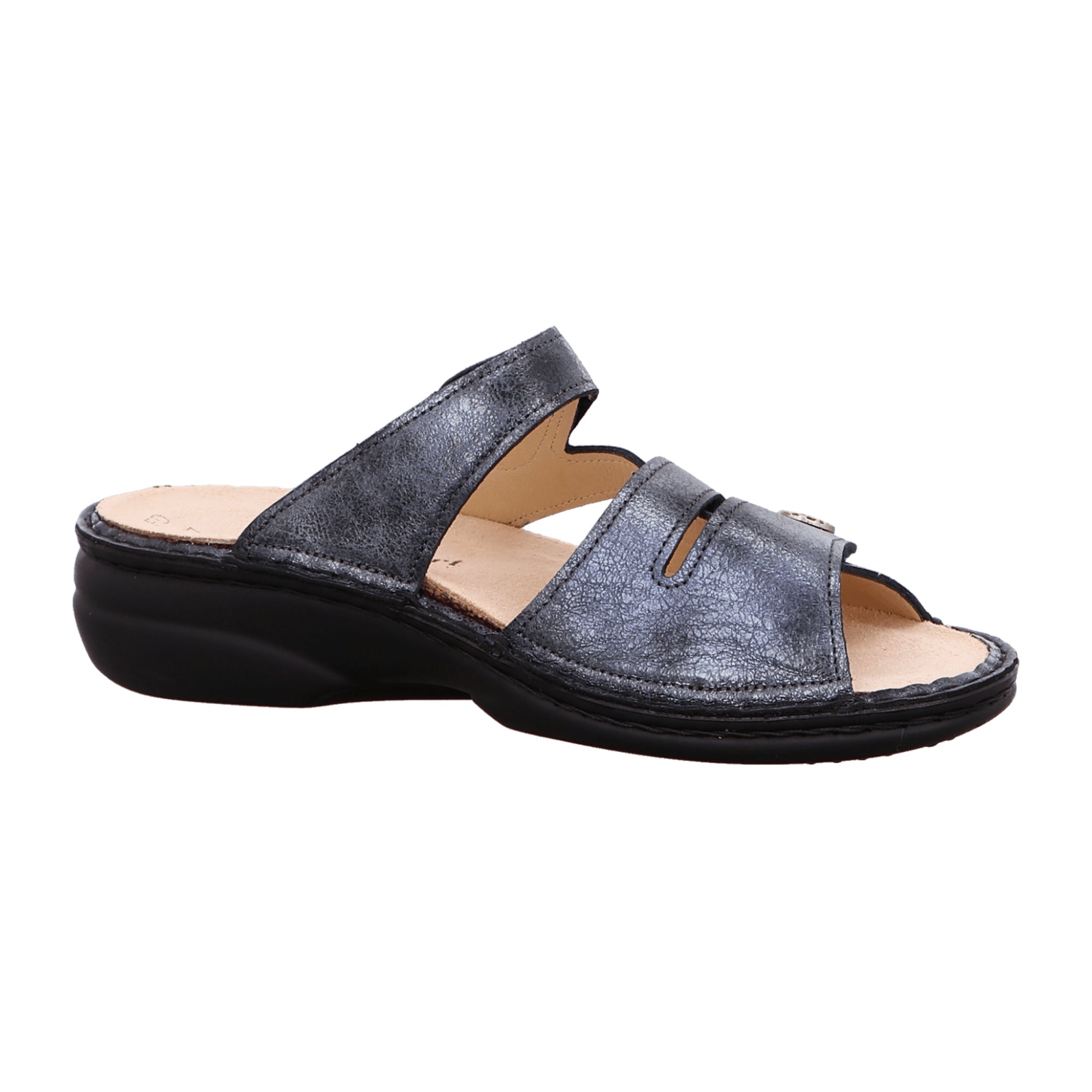 Finn Comfort Ventura-Soft Women's Slide Sandals - Jeans Blue - Comfortable Leather Slip-ons with Customizable Insole Options