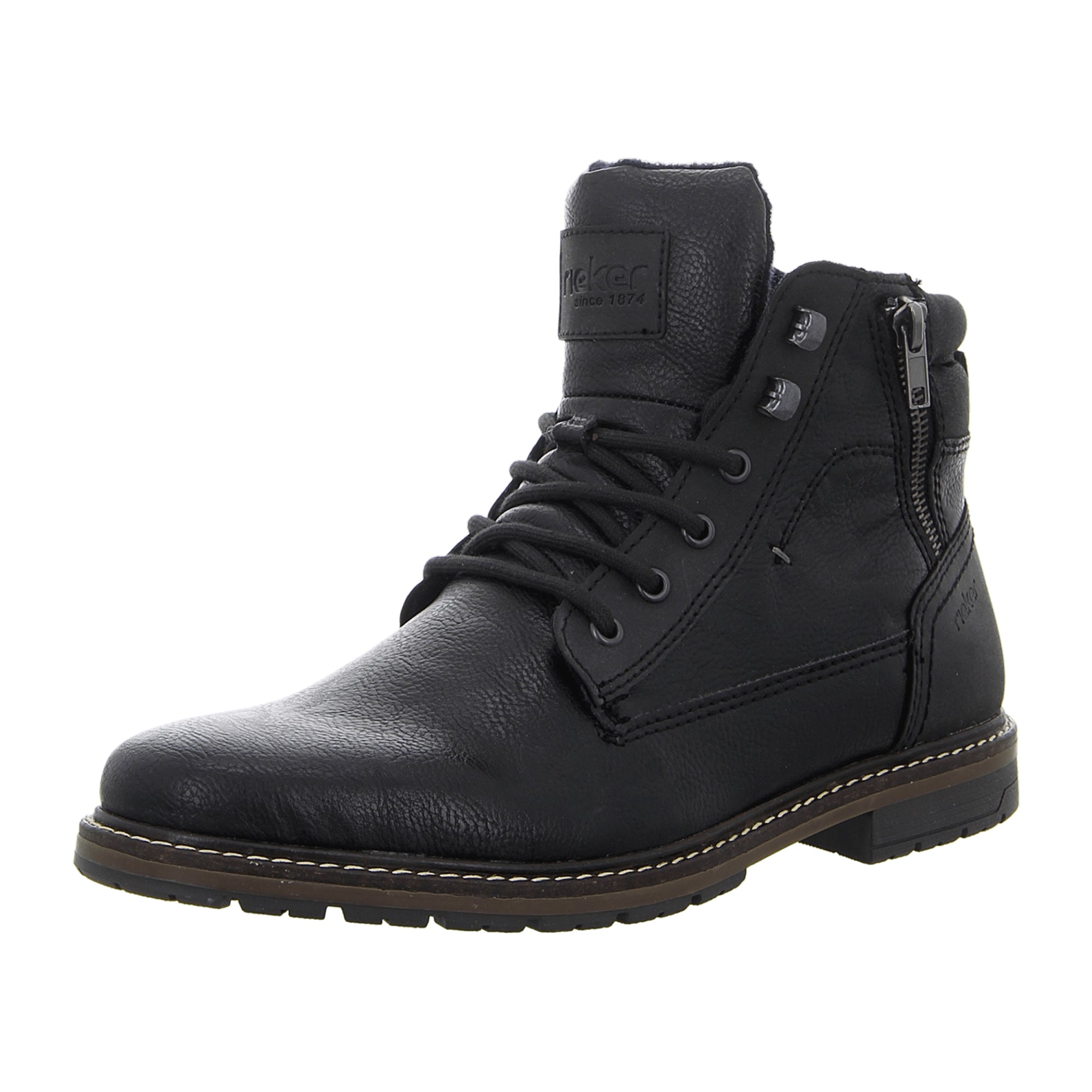Rieker HWK Men's Black Boots with Removable Insole and Lace-Up Closure