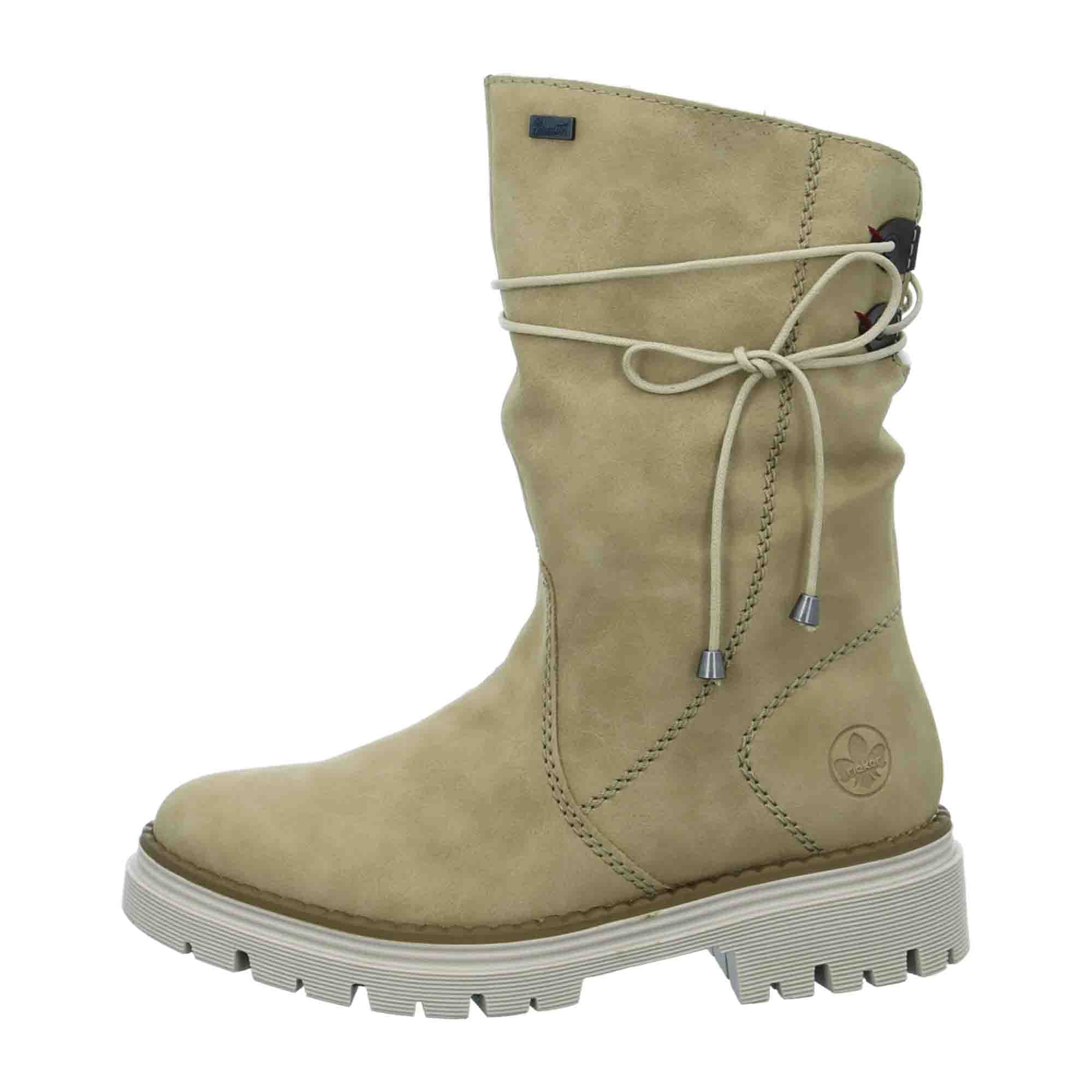 Rieker Beige Women's Boots with Block Heel and Zip Closure