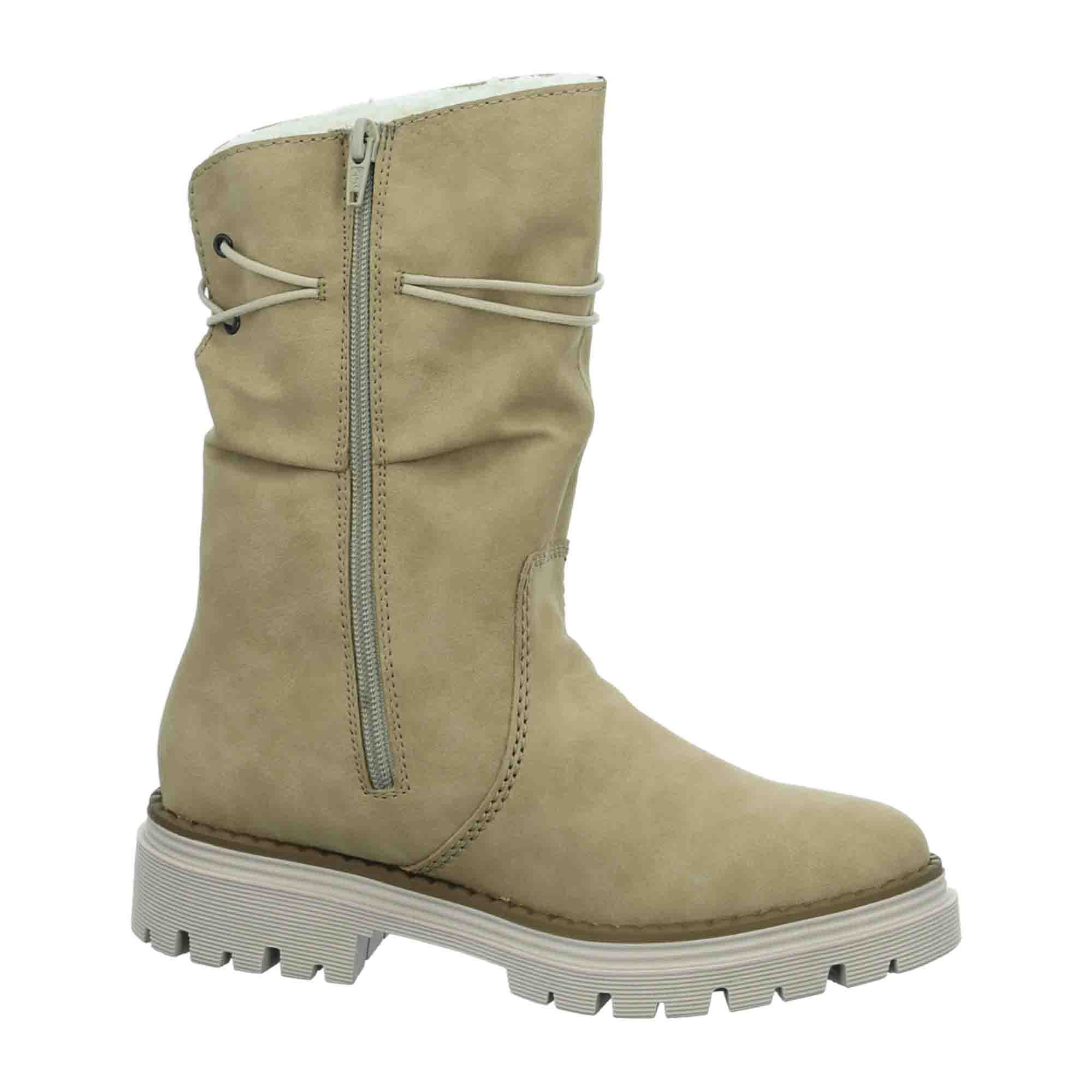 Rieker Beige Women's Boots with Block Heel and Zip Closure