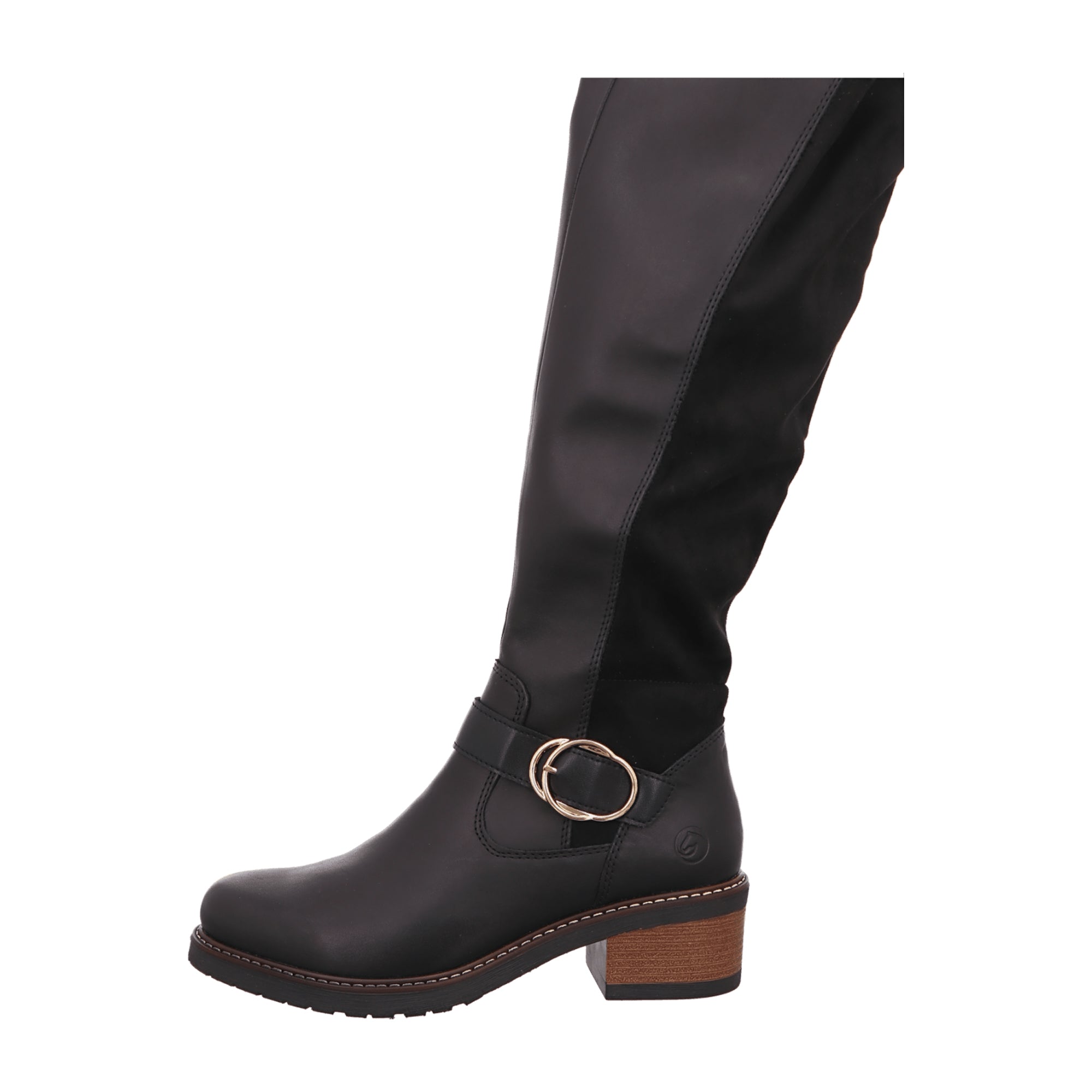 Remonte Women's Black Leather Boots with Block Heel and Removable Insole