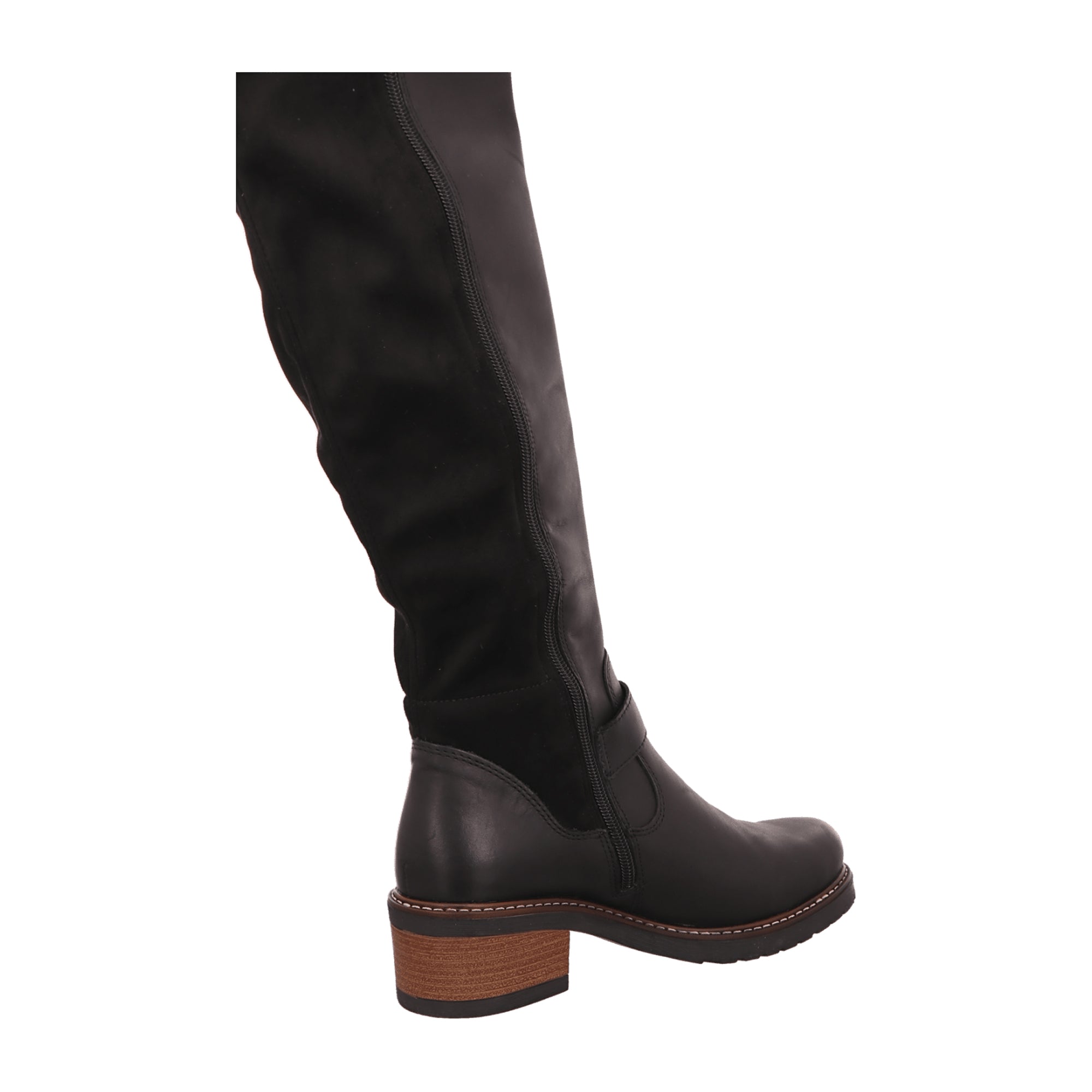 Remonte Women's Black Leather Boots with Block Heel and Removable Insole