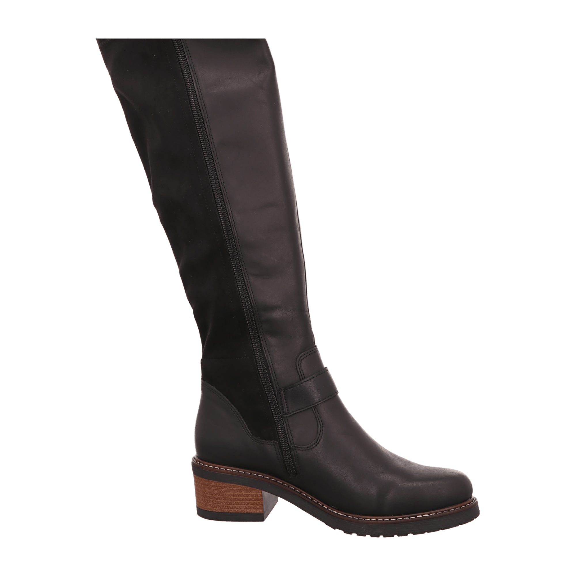 Remonte Women's Black Leather Boots with Block Heel and Removable Insole