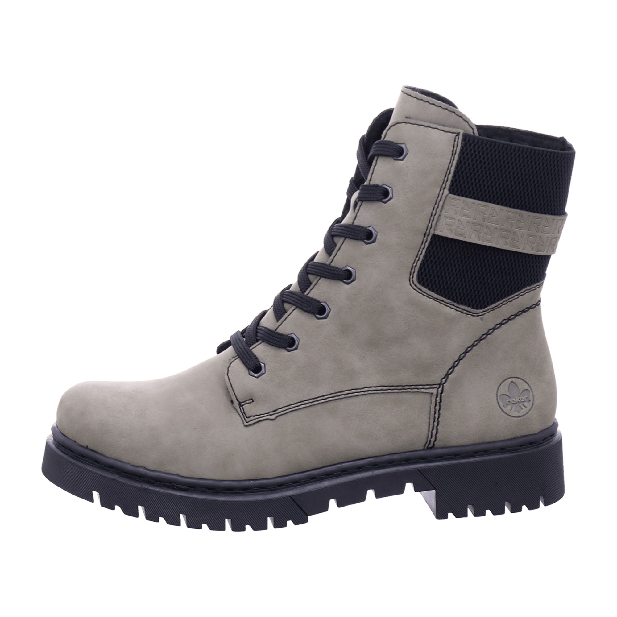 Rieker Green Women's Ankle Boots with Block Heel and Removable Insole