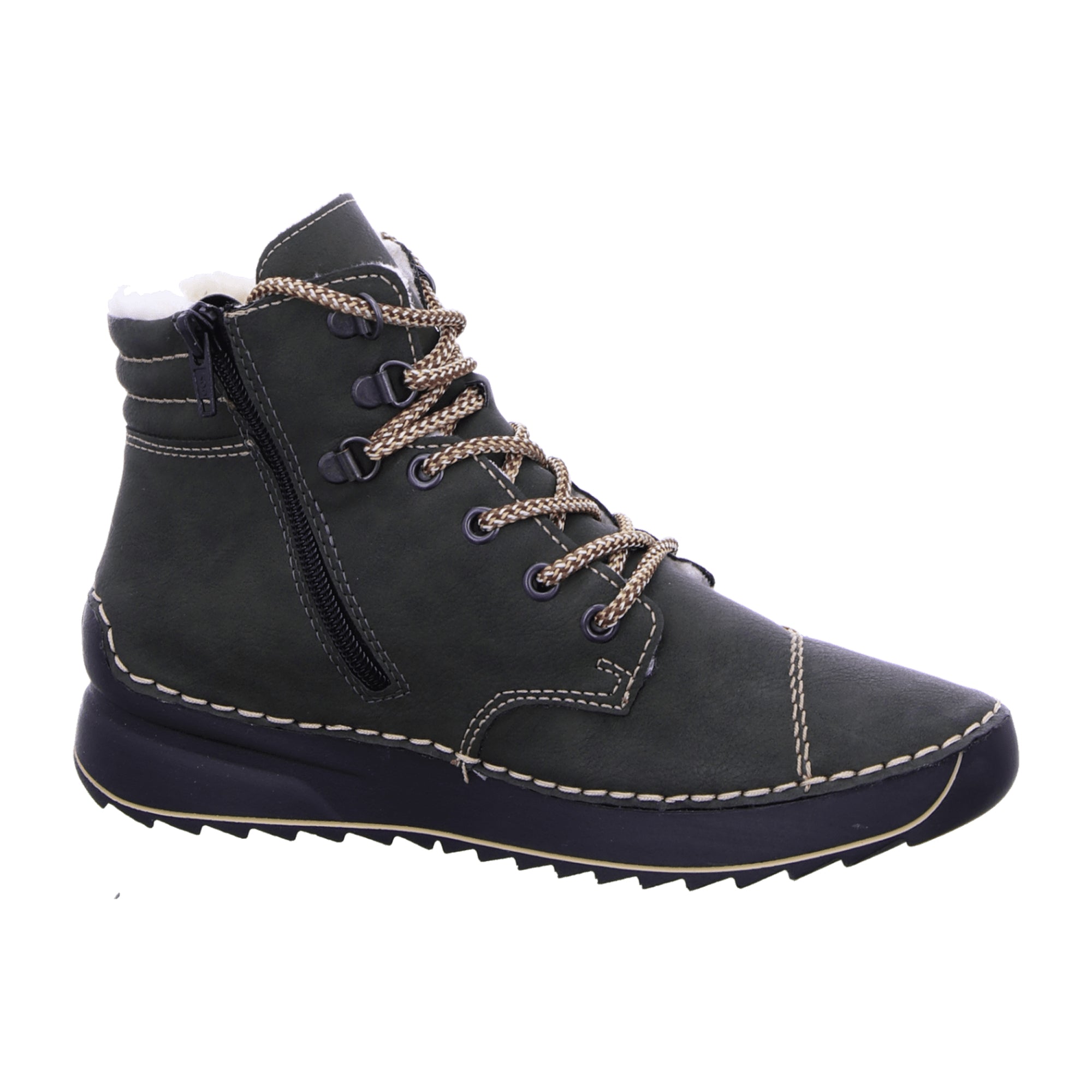 Rieker HWK Green Women's Boots with Zipper and Laces for Fall/Winter