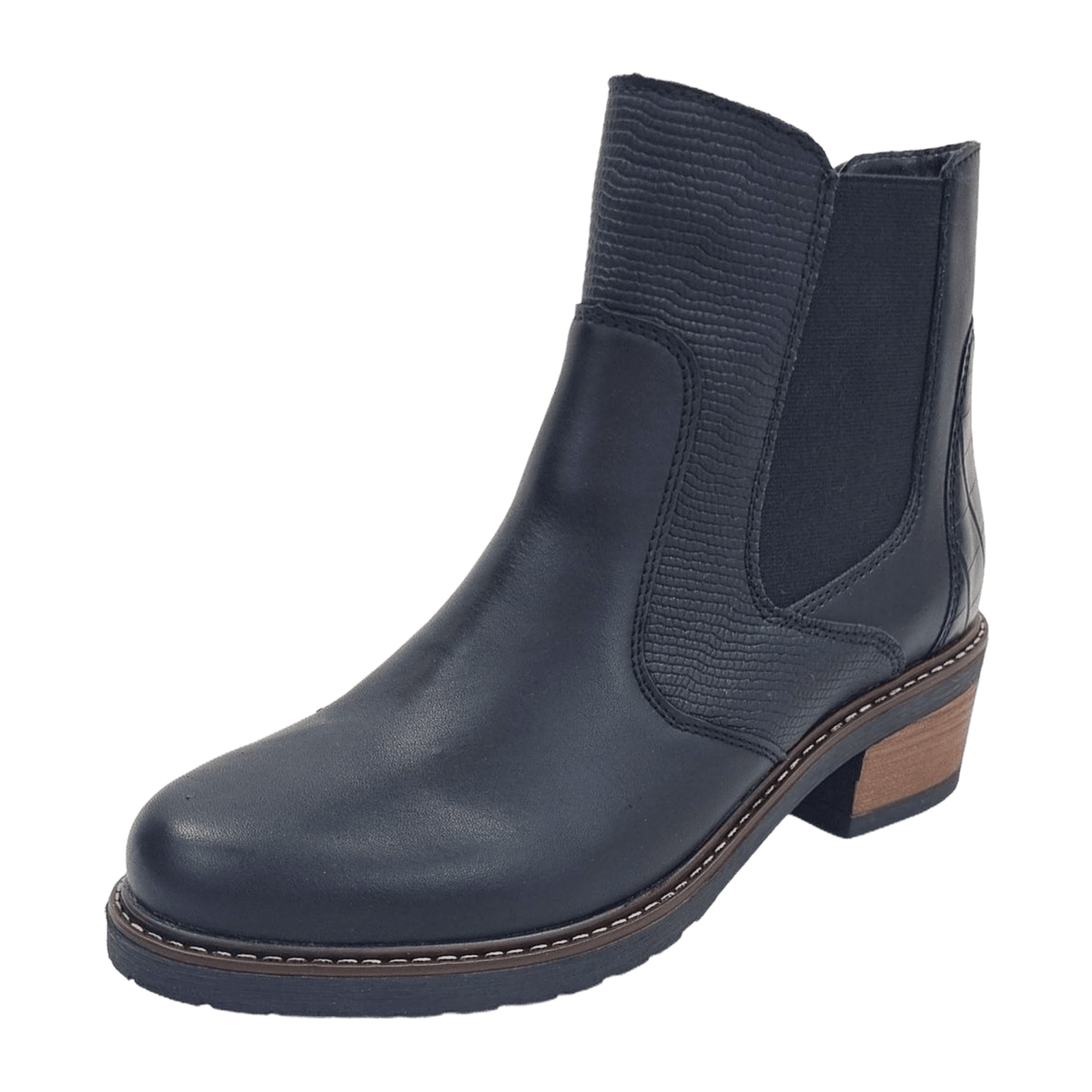 Remonte Women's Black Leather Boots with Block Heel and Removable Insole