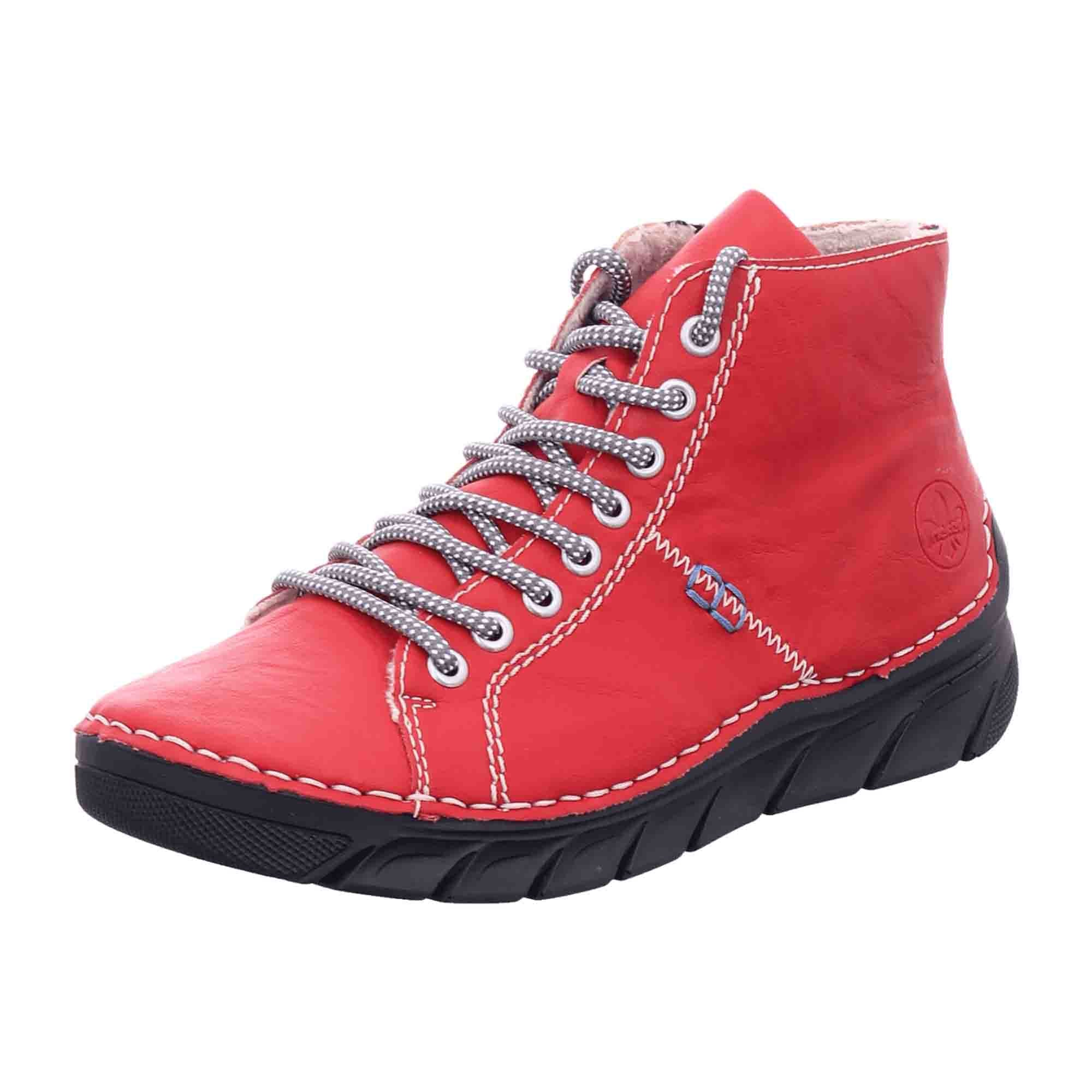 Rieker Women's Red Lace-Up Boots with Velvet Lining and Non-Slip Sole