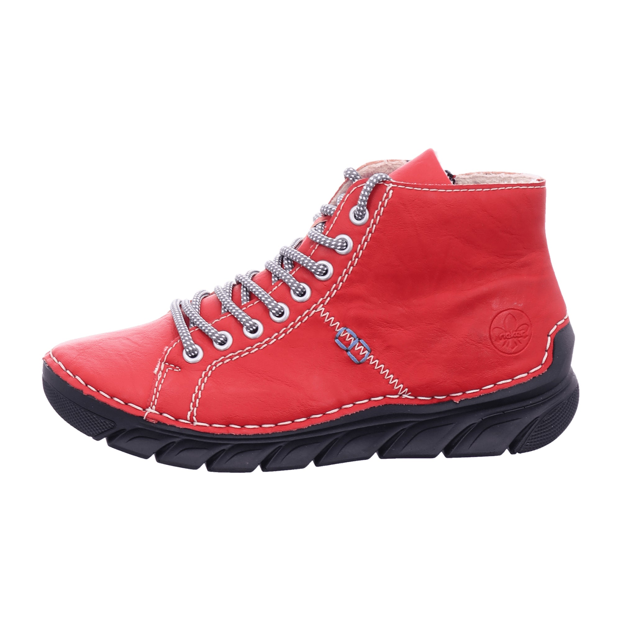 Rieker Women's Red Lace-Up Boots with Velvet Lining and Non-Slip Sole