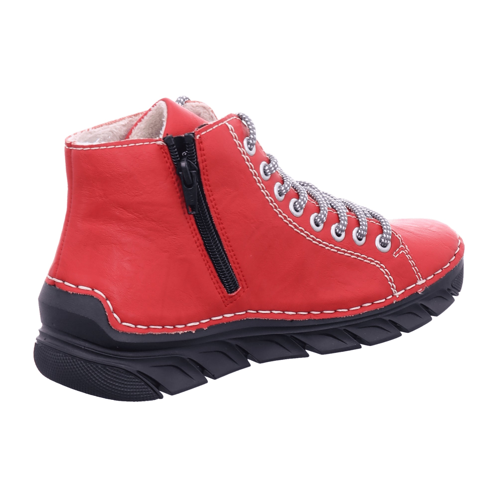 Rieker Women's Red Lace-Up Boots with Velvet Lining and Non-Slip Sole