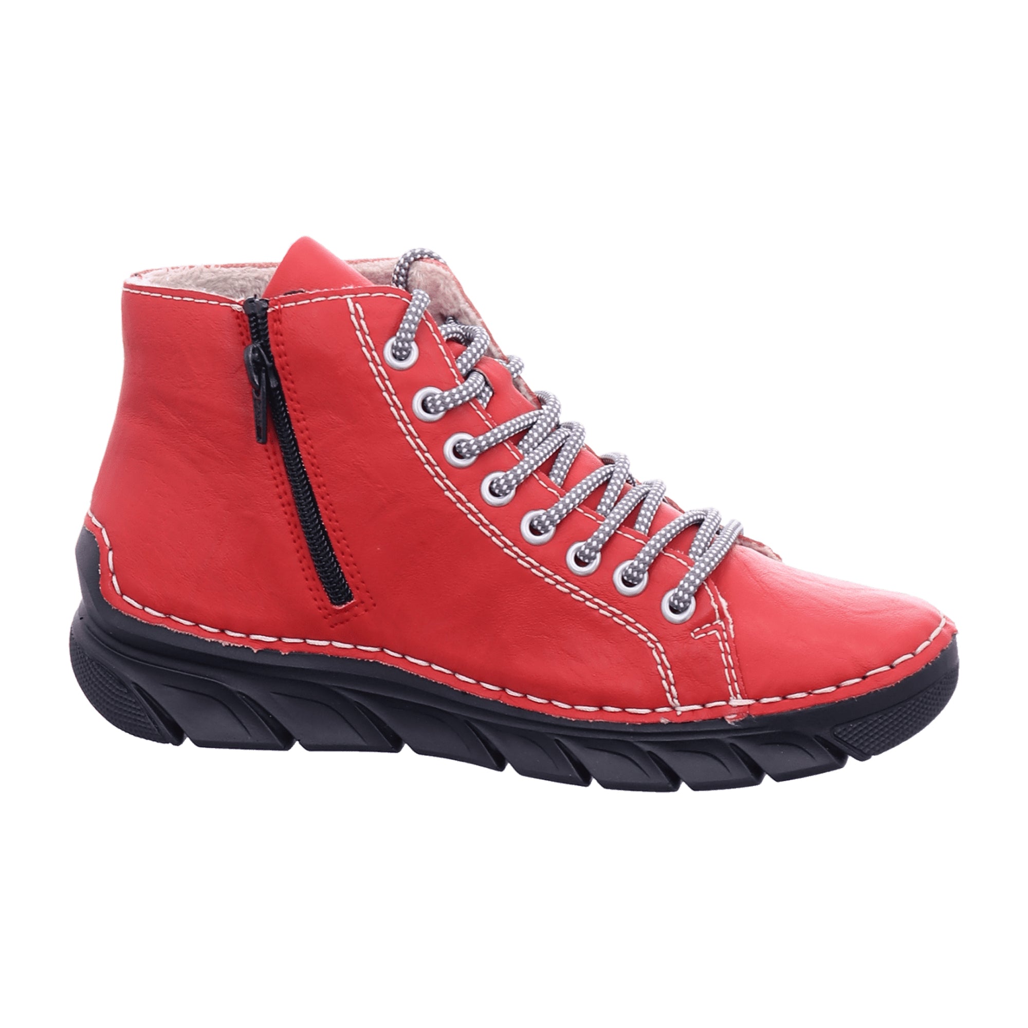 Rieker Women's Red Lace-Up Boots with Velvet Lining and Non-Slip Sole