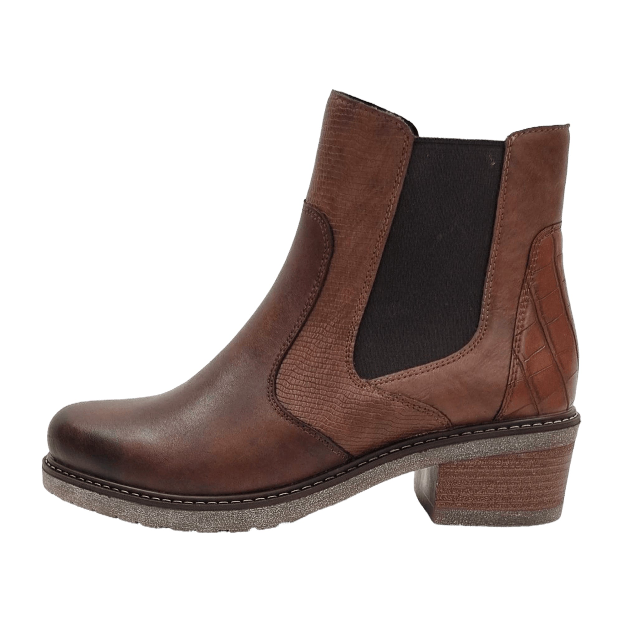 Remonte Women's Brown Leather Ankle Boots with Block Heel and Zip Closure