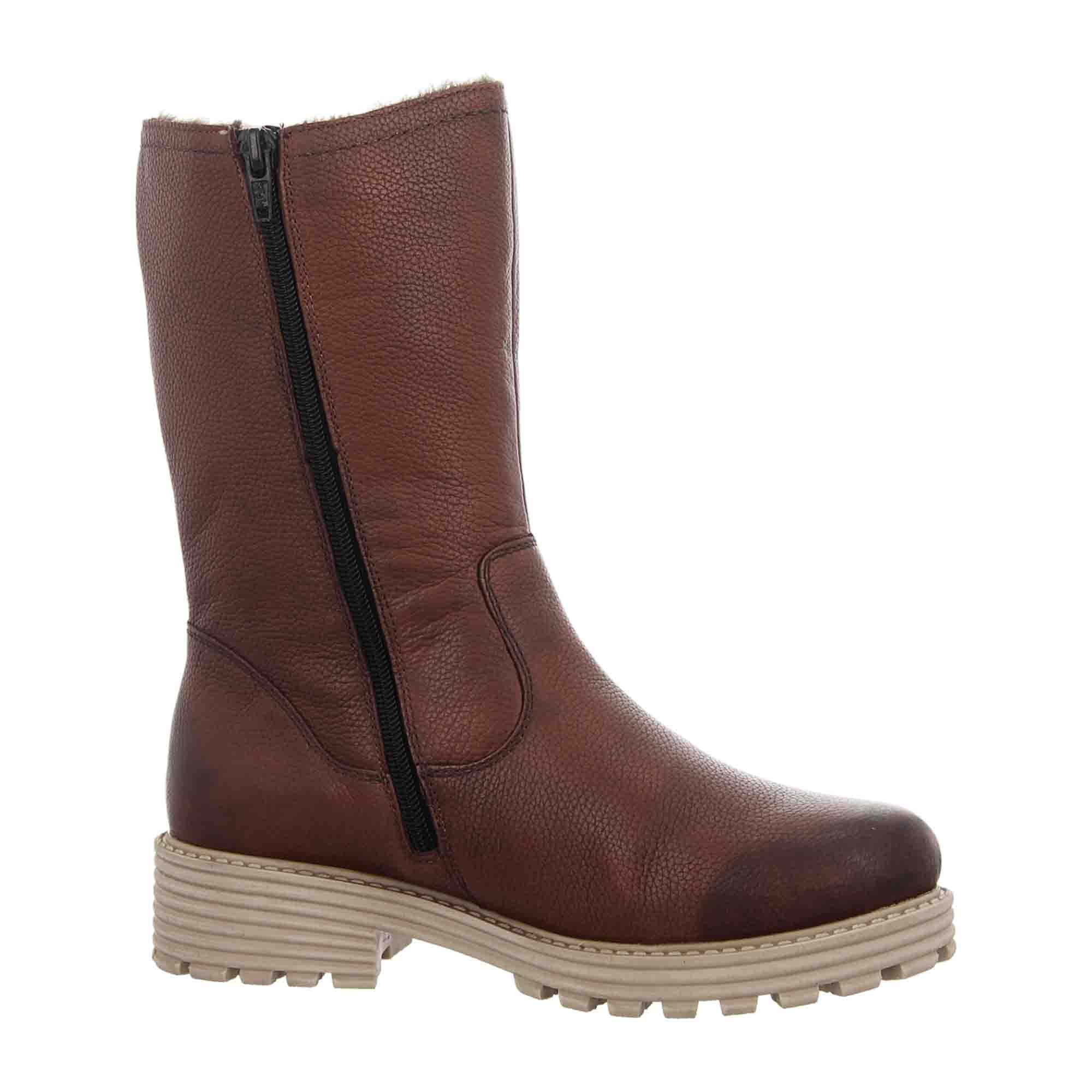 Remonte Brown Leather Women's Boots with Zipper for Fall and Winter